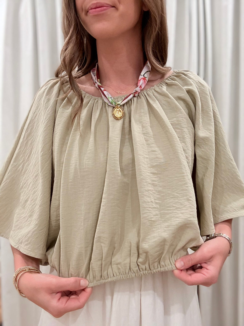 Shirred Voluminous Sleeve Blouse