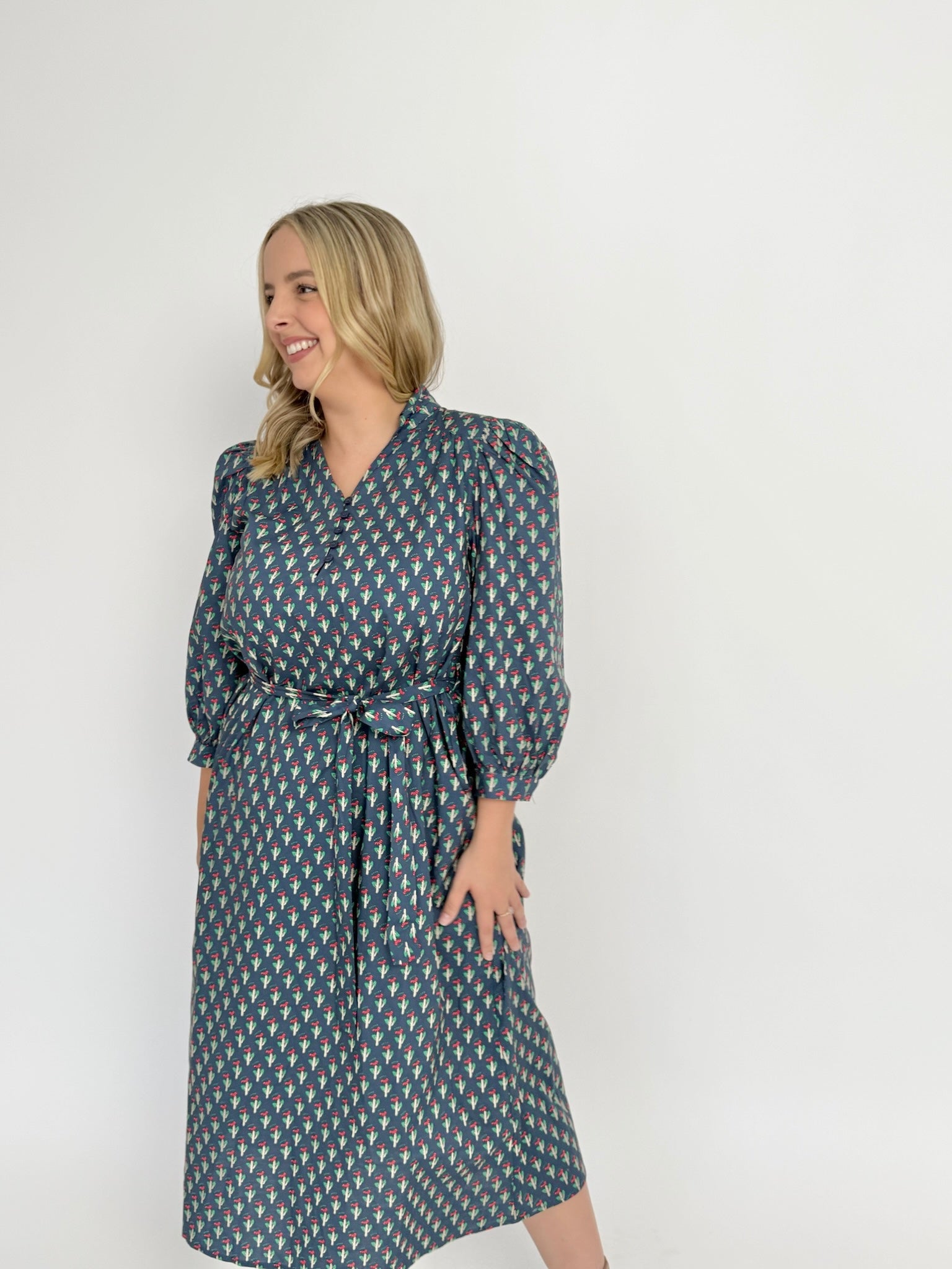 Navy Floral Midi Dress