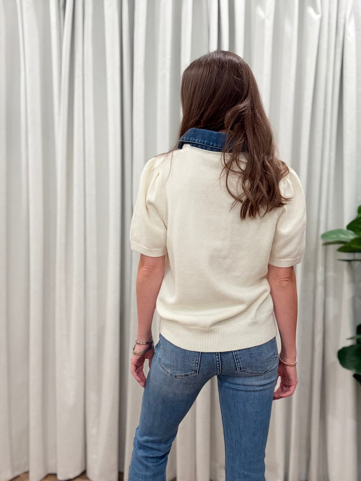 Contrast Denim Knit Top