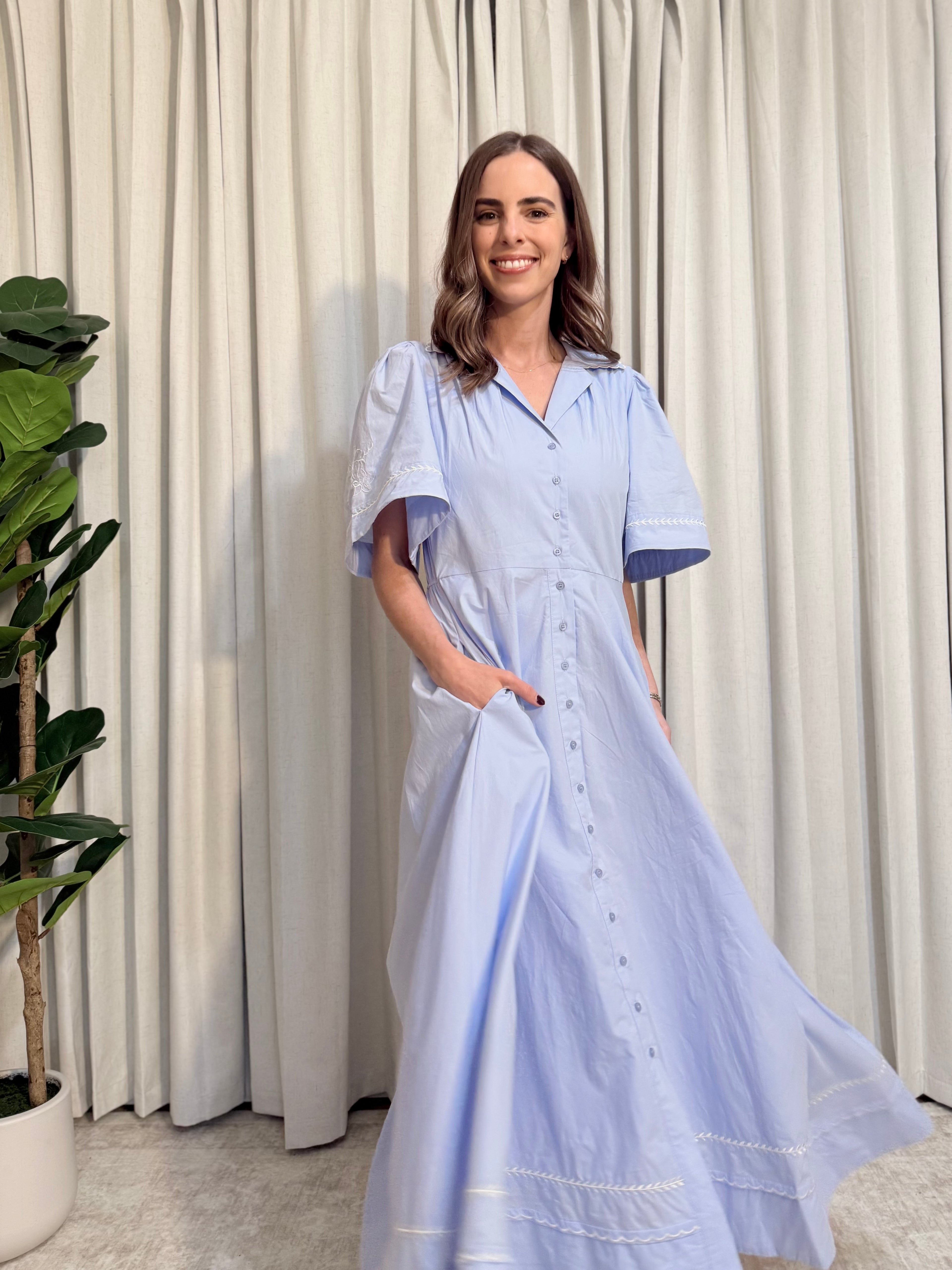 Embroidered Button Down Midi