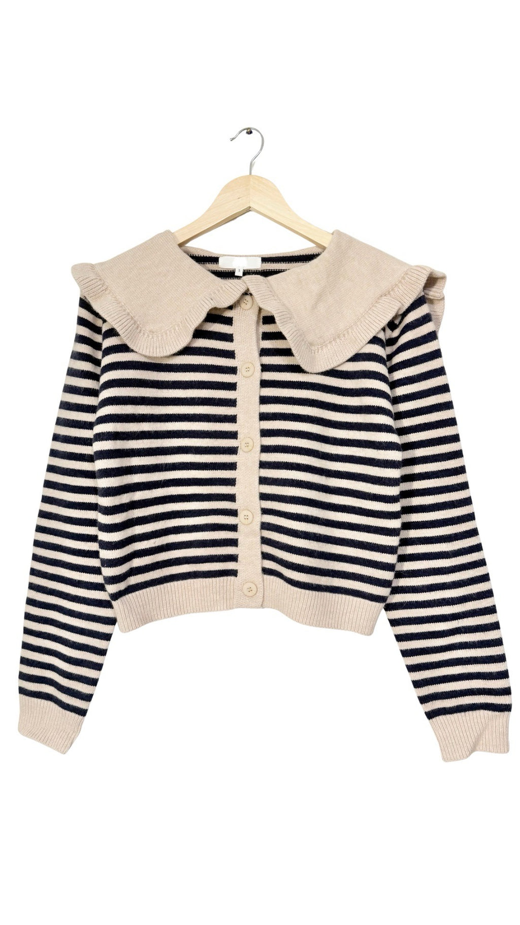 Ruffled Stripe Cardigan Sweater