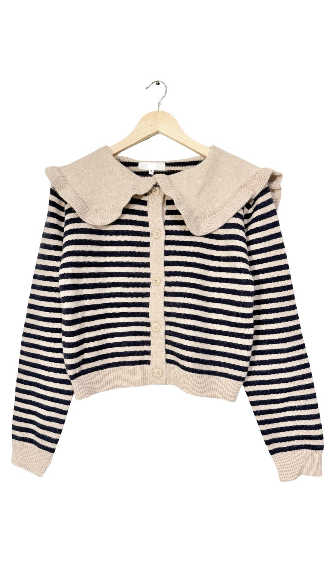 Ruffled Stripe Cardigan Sweater