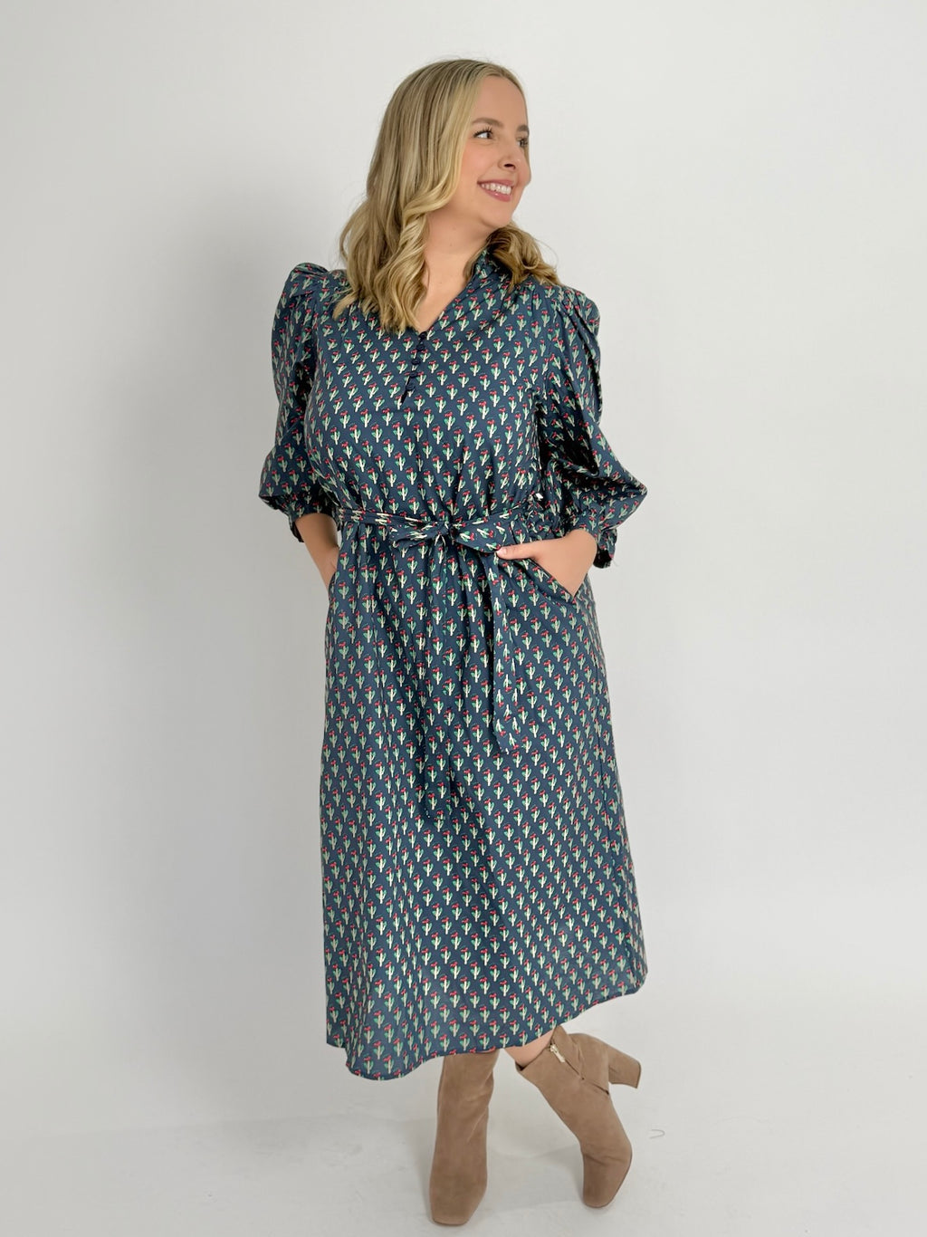 Navy Floral Midi Dress