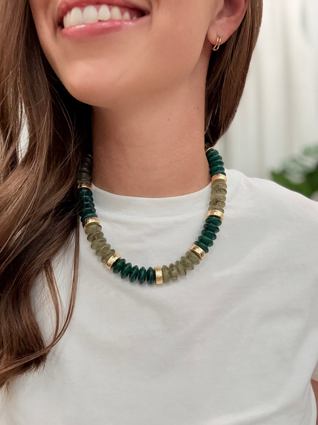 Calloway Beaded Disc Necklace- Green