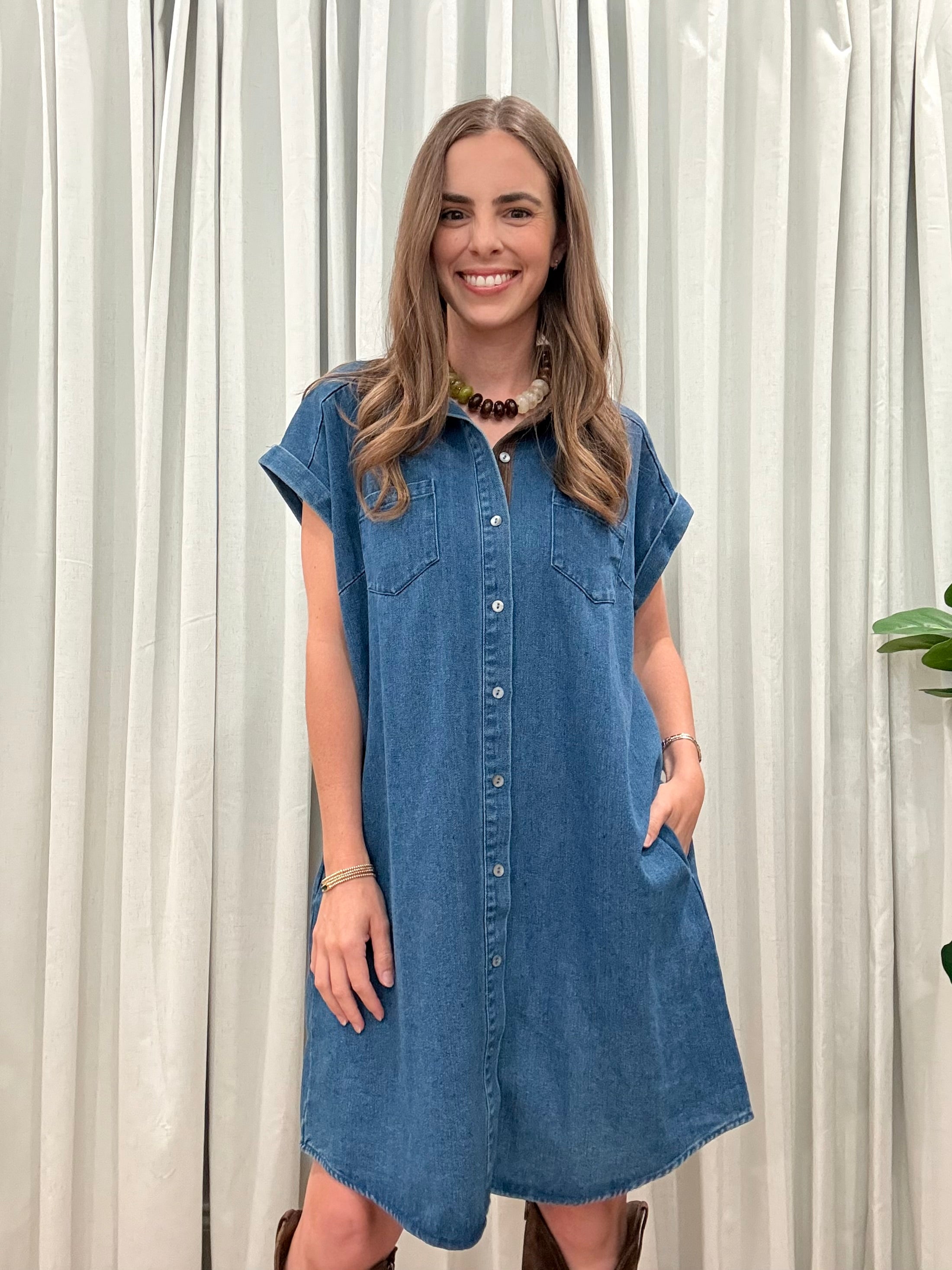 Mini Denim Collared Dress