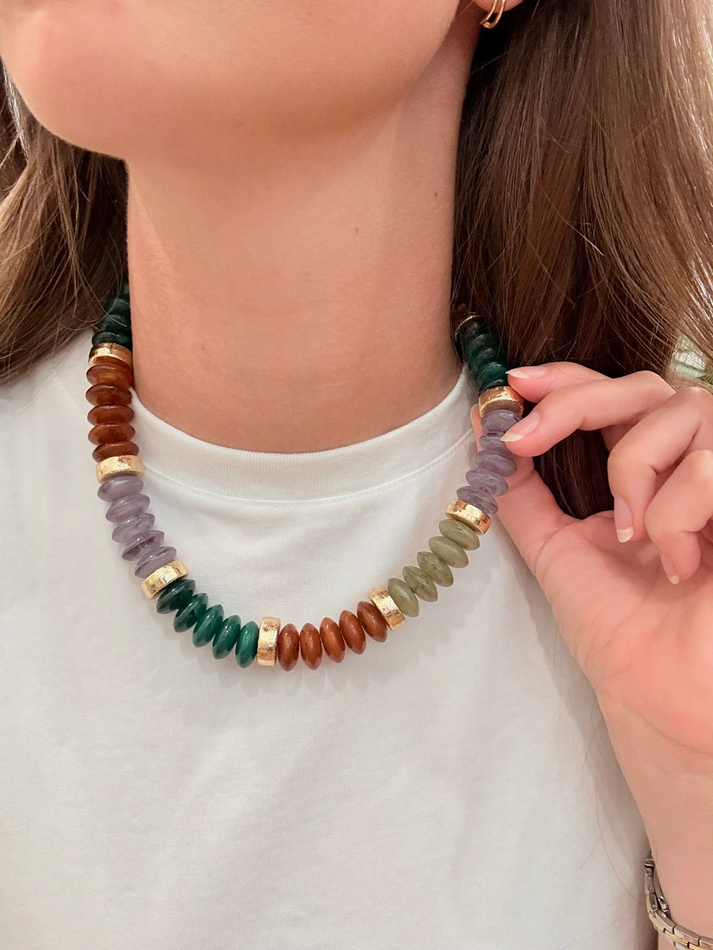 Calloway Beaded Disc Necklace- Forest Mix