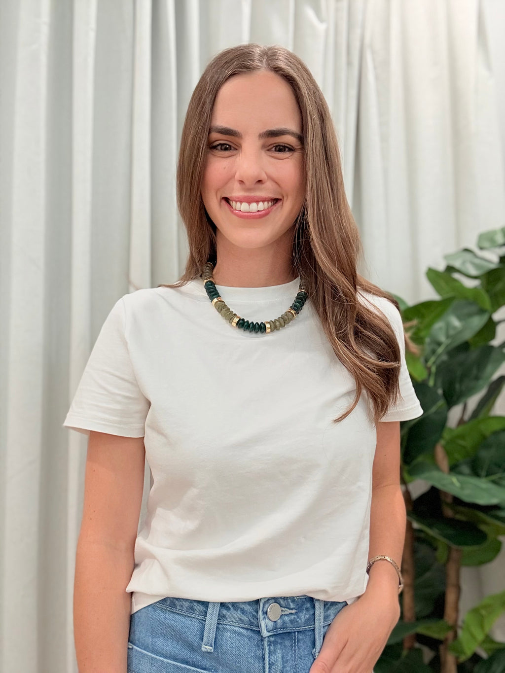 Calloway Beaded Disc Necklace- Green