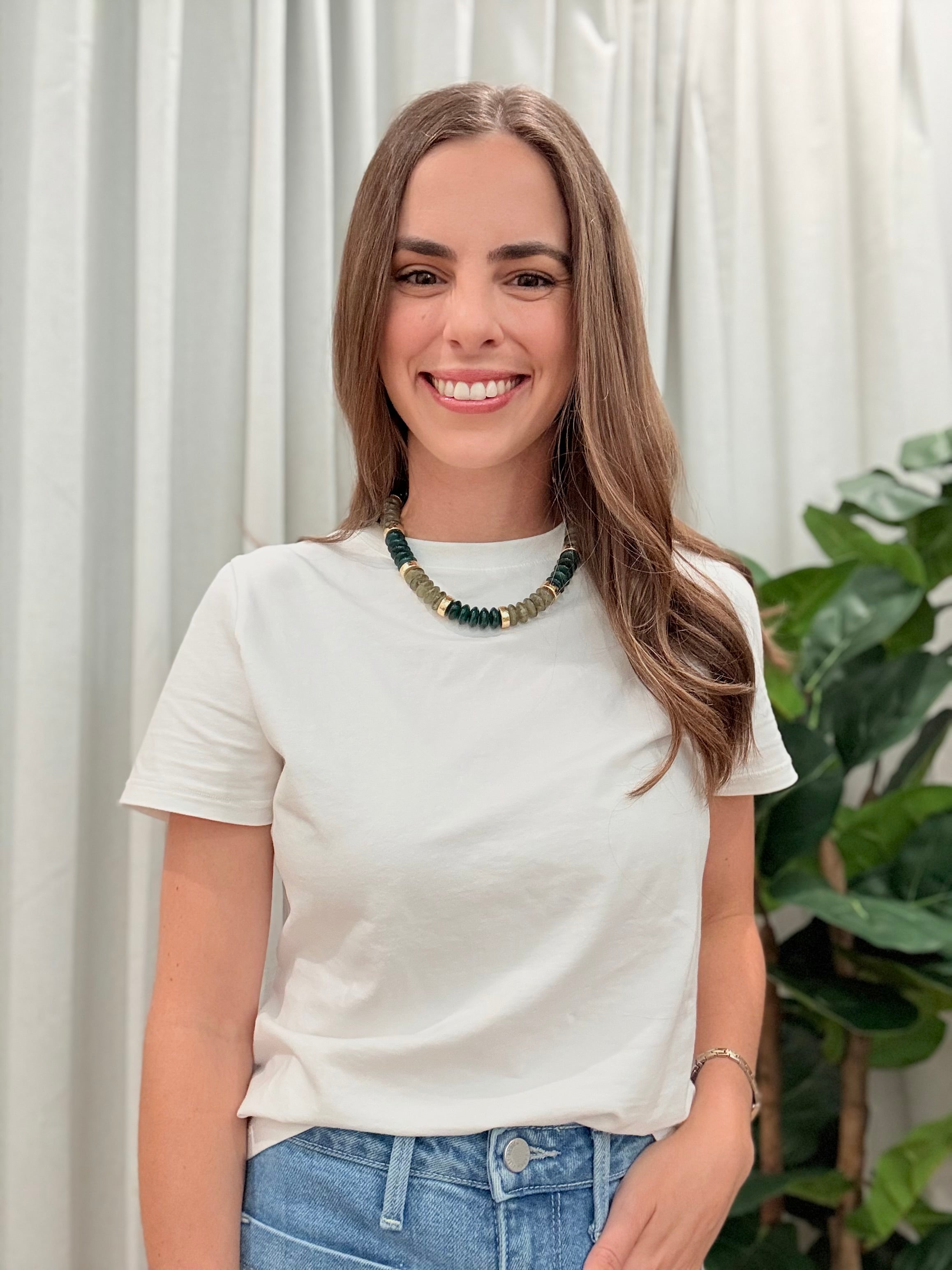 Calloway Beaded Disc Necklace- Green