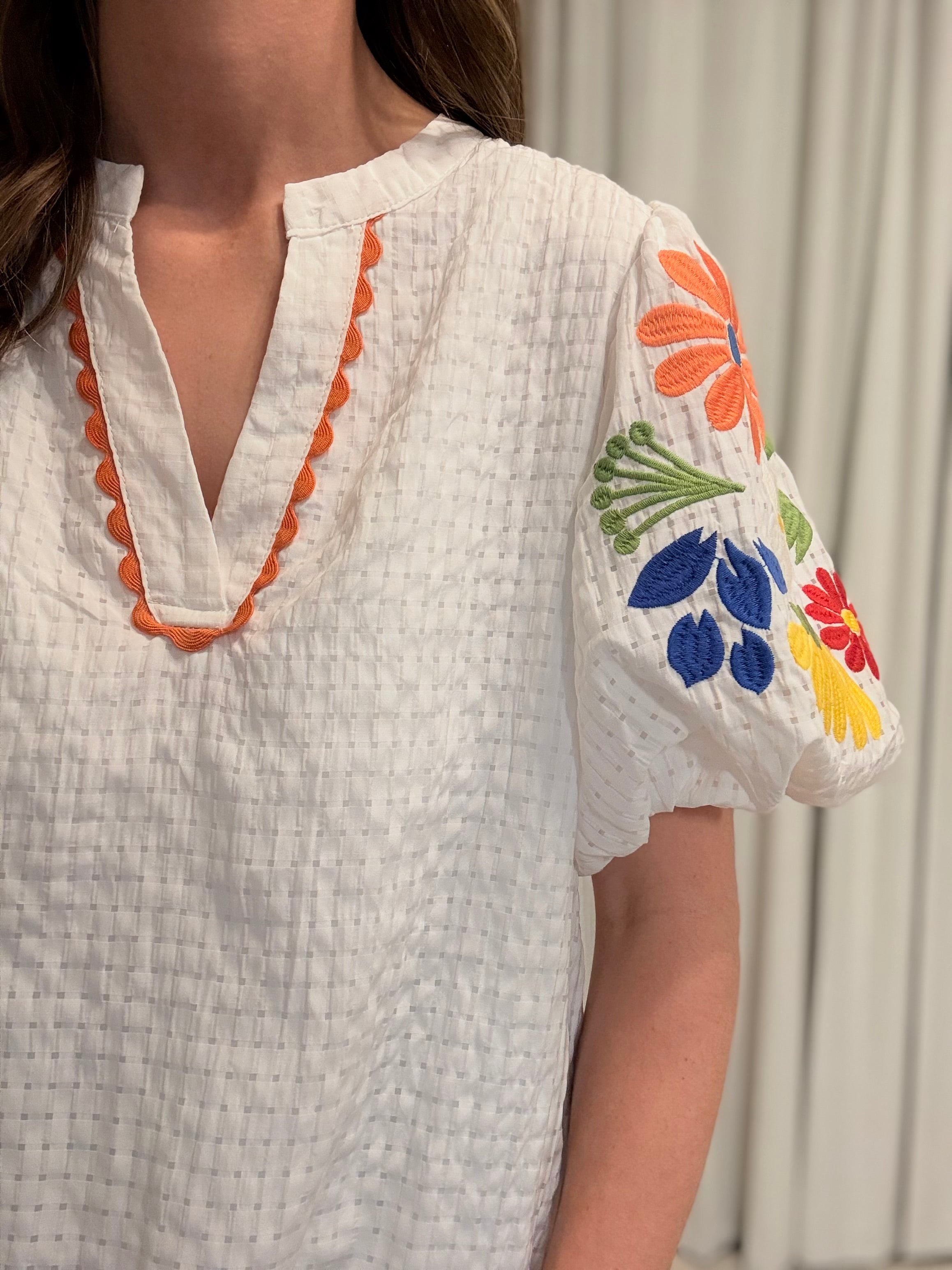 Embroidered Puff Sleeve Top