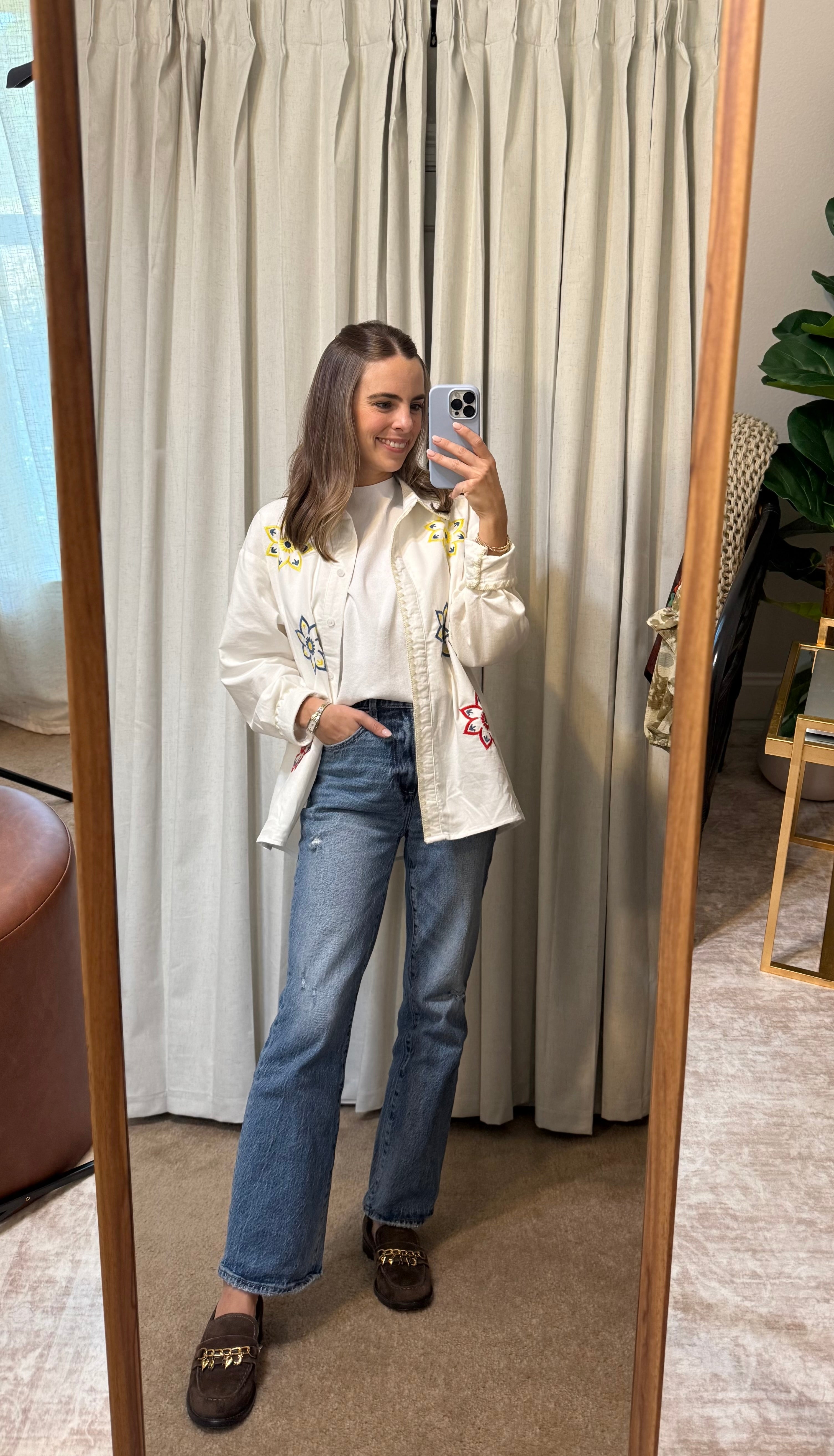 Embroidered Corduroy Top