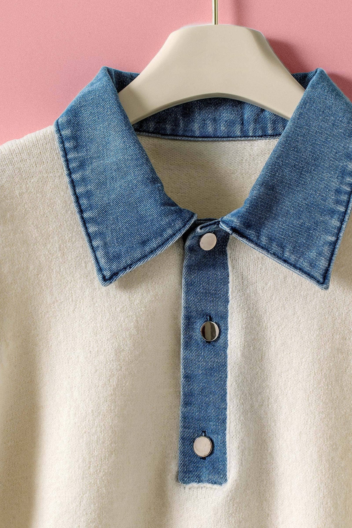 Contrast Denim Knit Top