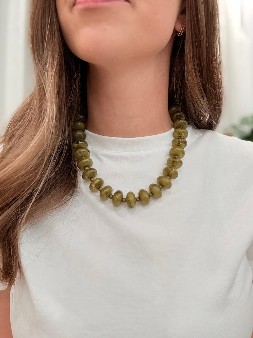 Circle Bauble Ball Necklace - Olive Green