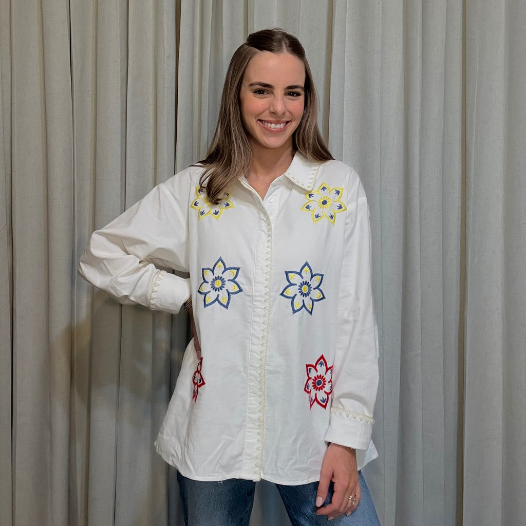 Embroidered Corduroy Top