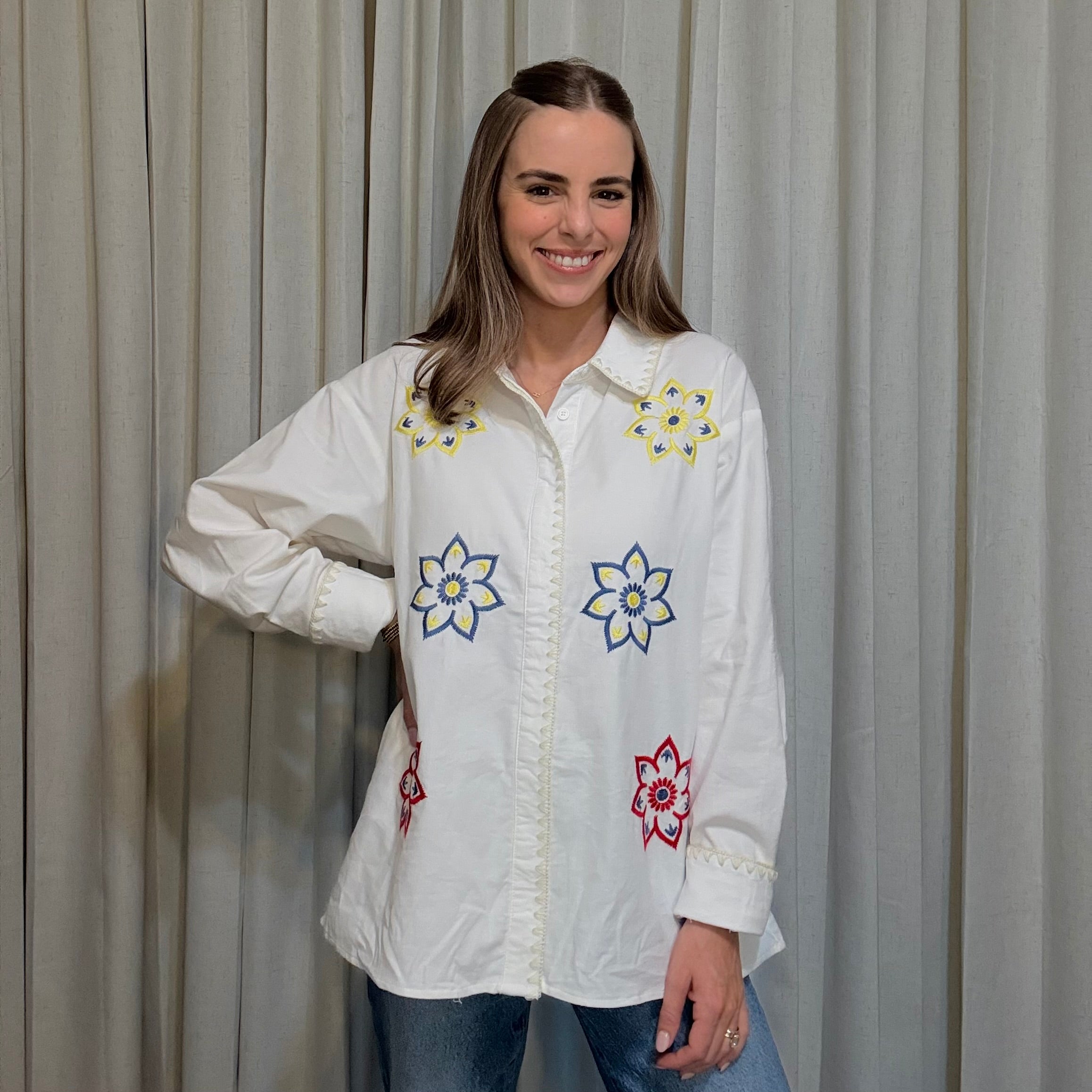 Embroidered Corduroy Top