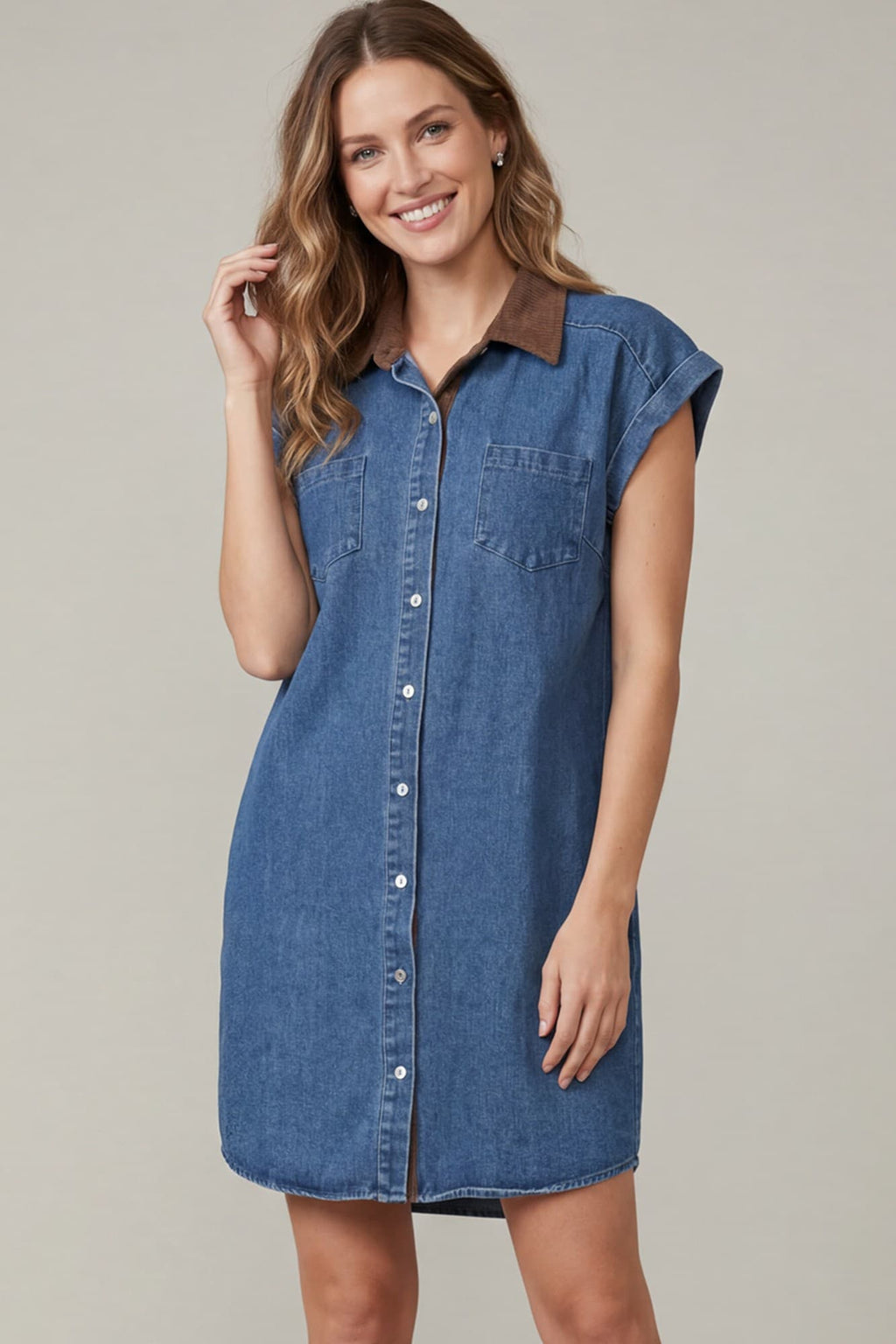 Mini Denim Collared Dress