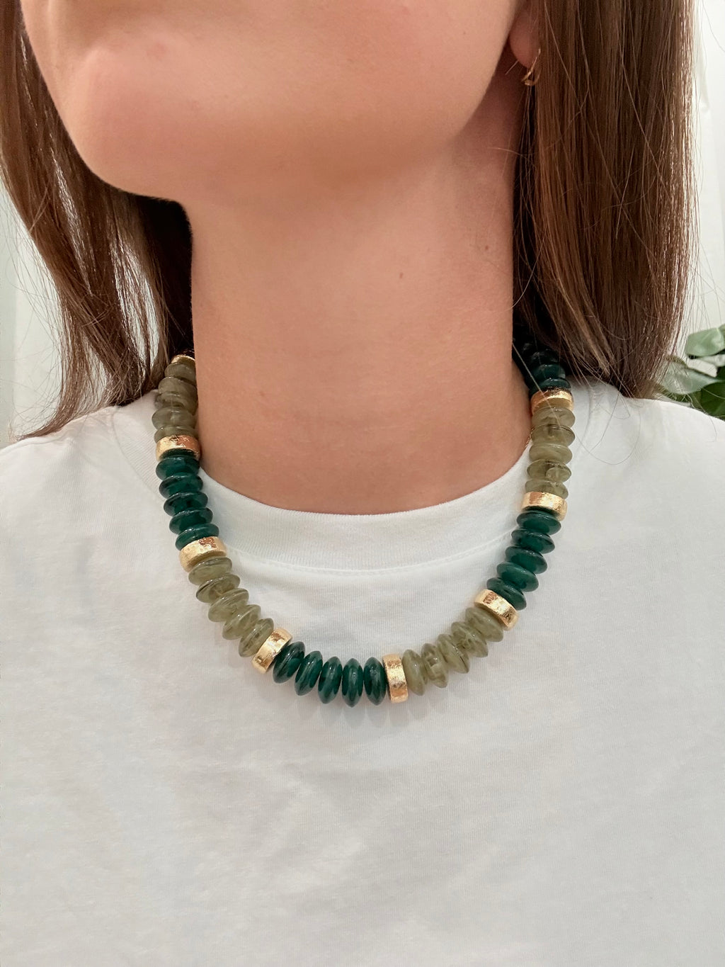 Calloway Beaded Disc Necklace- Green