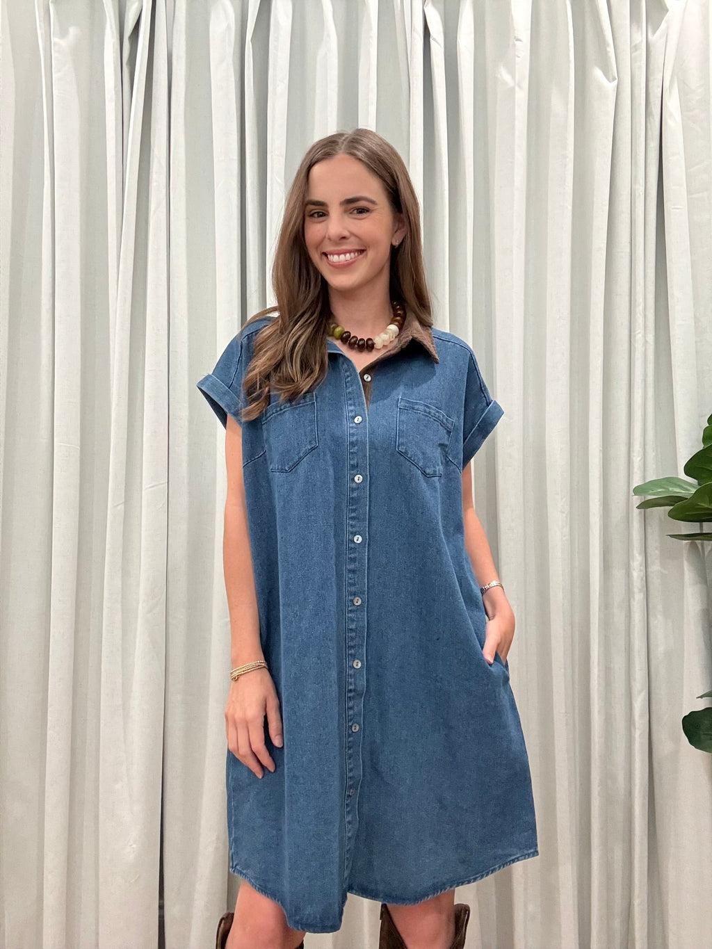Mini Denim Collared Dress