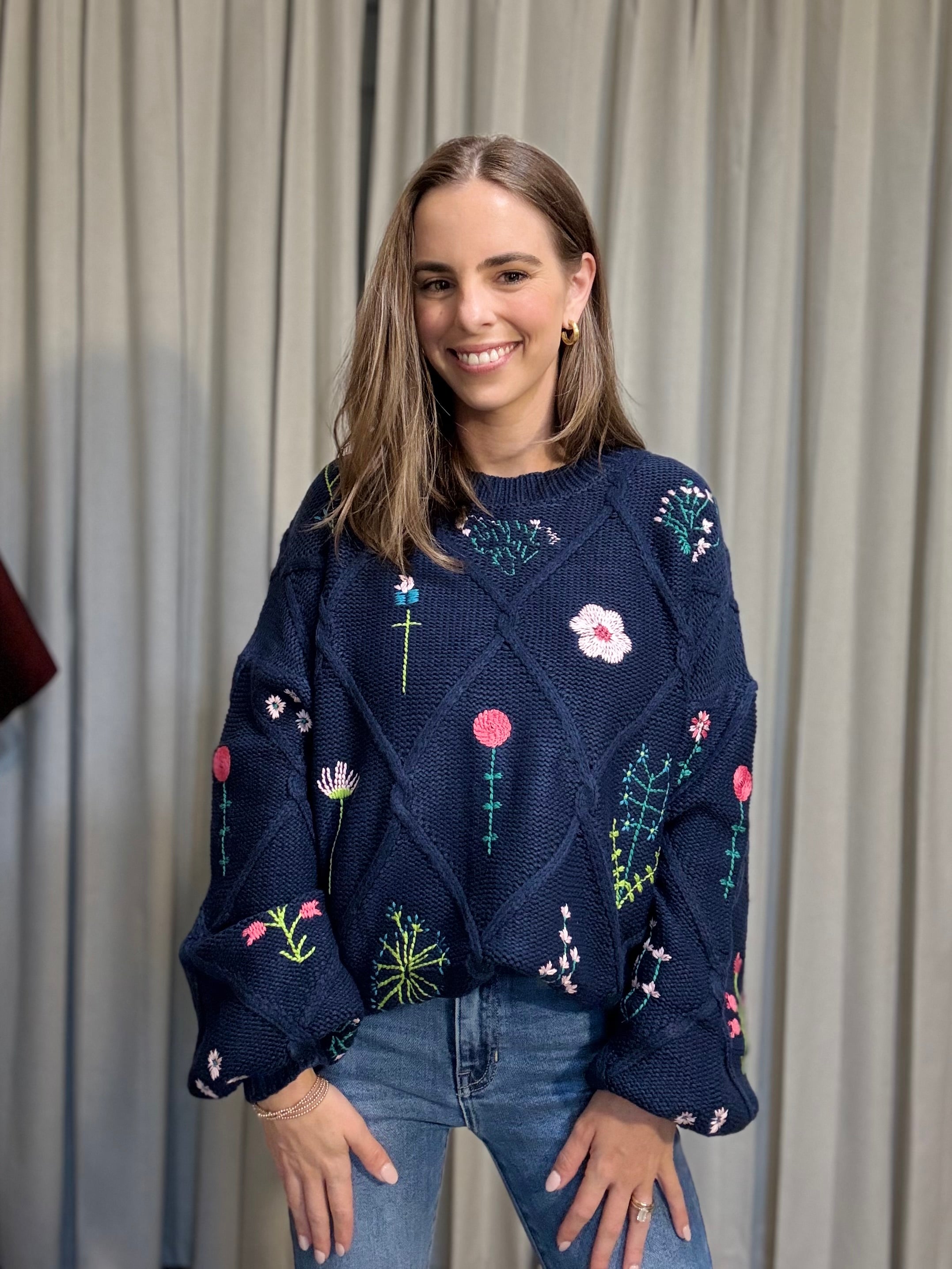 Embroidered Lattice Sweater