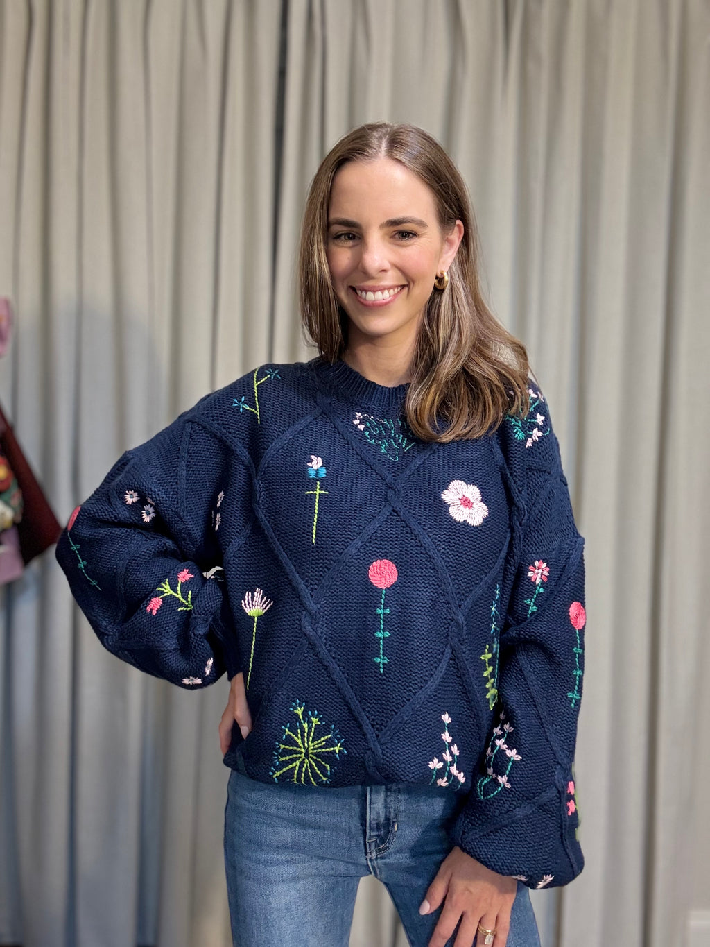 Embroidered Lattice Sweater