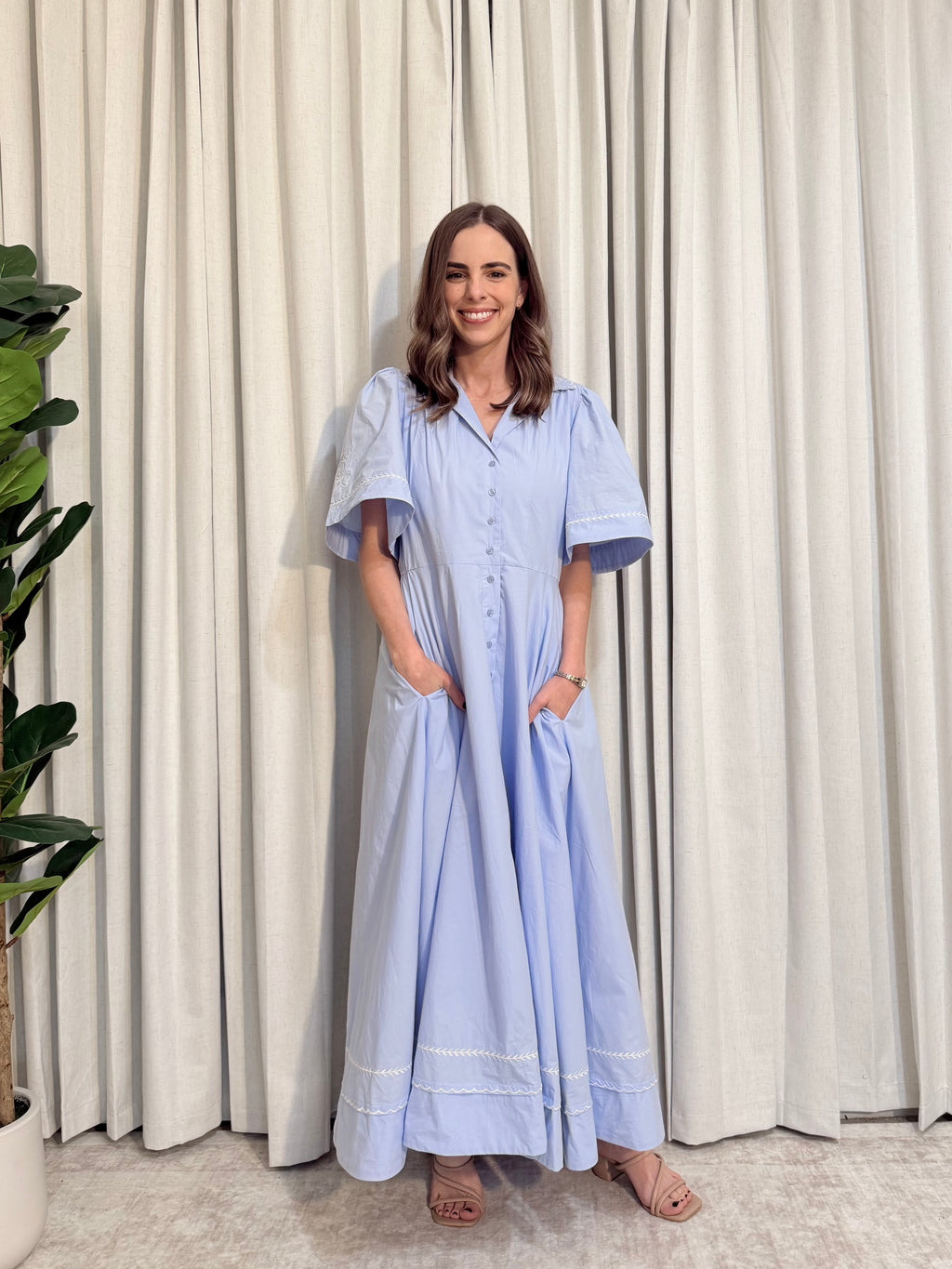 Embroidered Button Down Midi