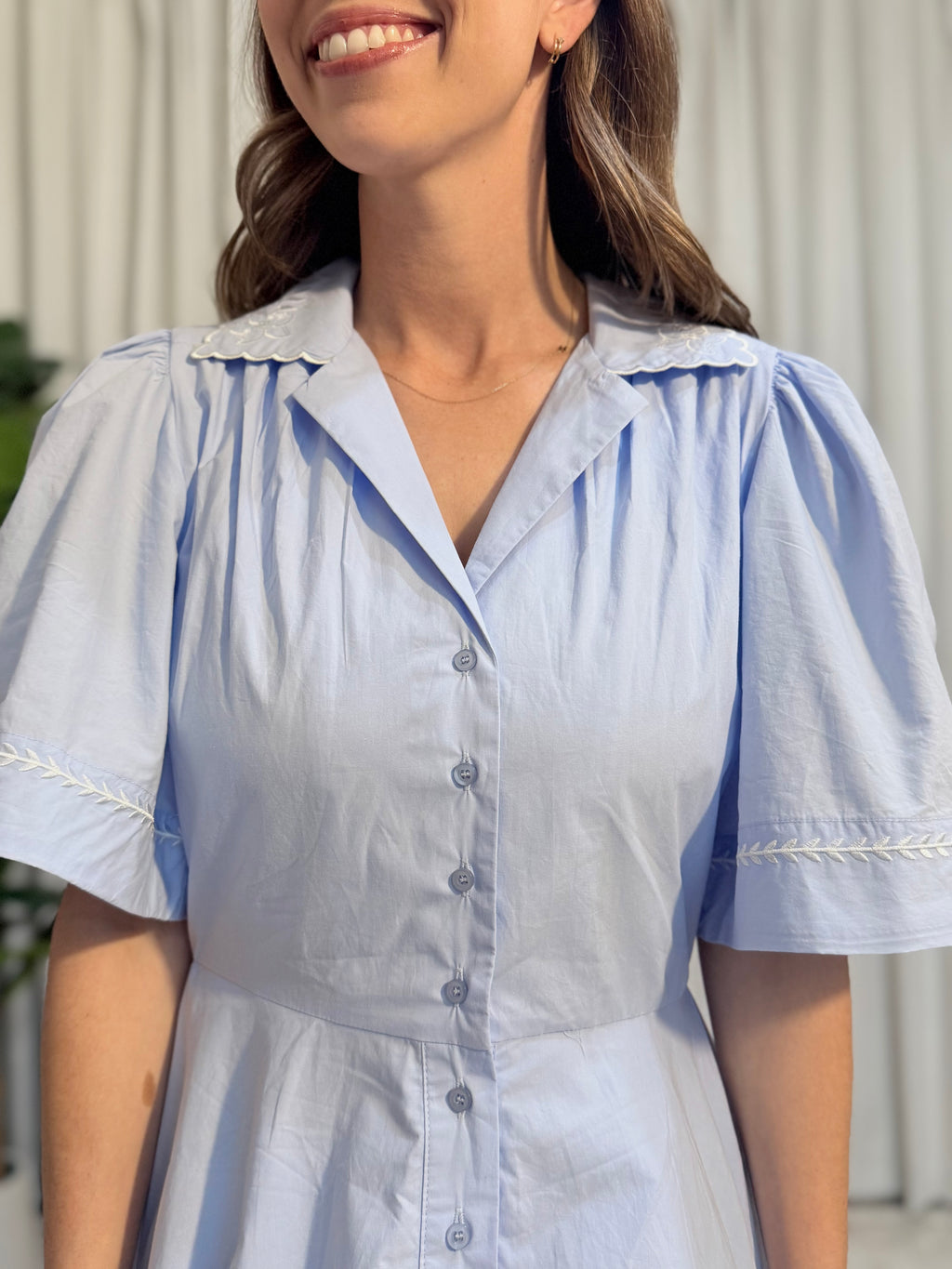 Embroidered Button Down Midi