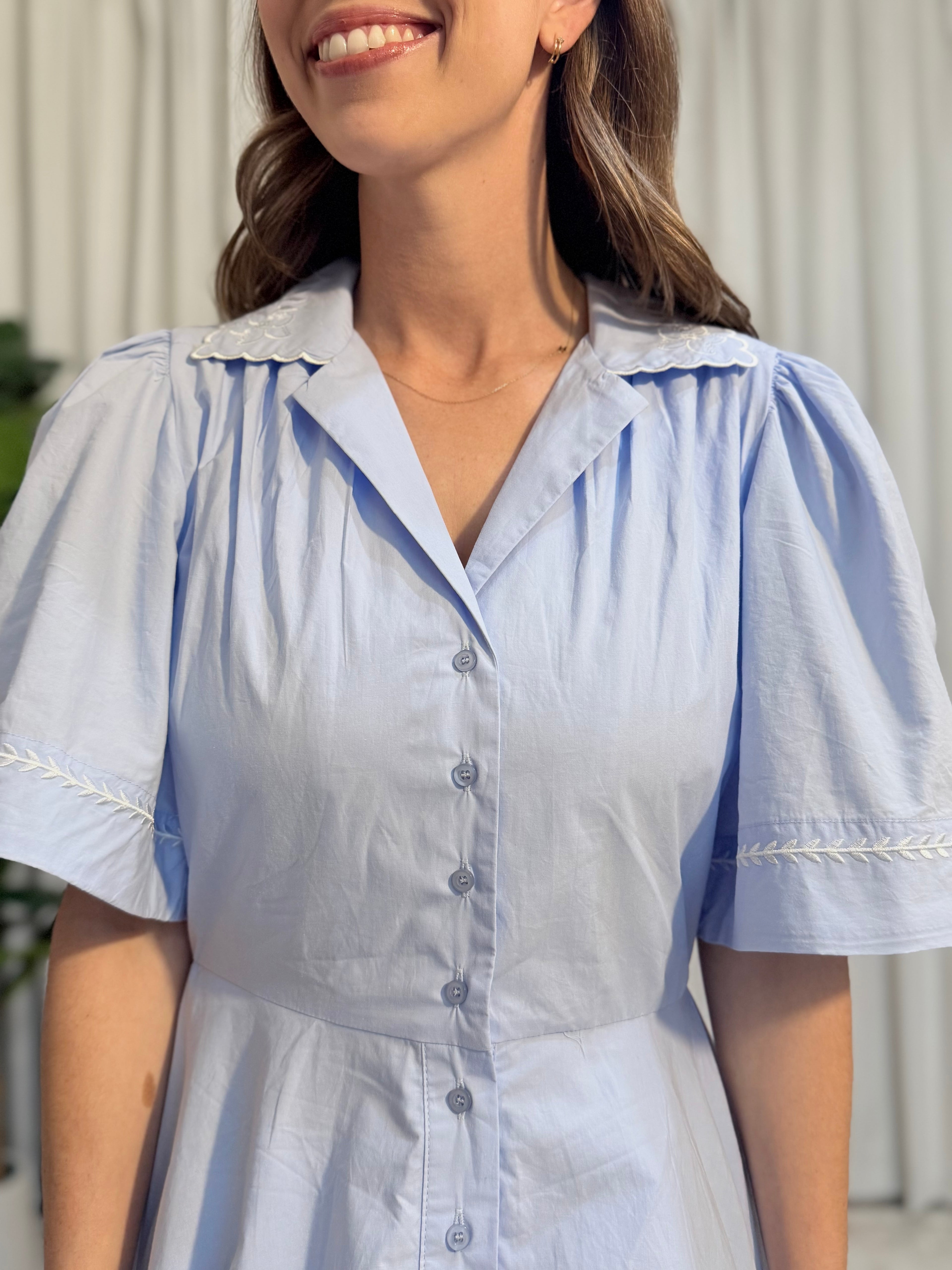 Embroidered Button Down Midi