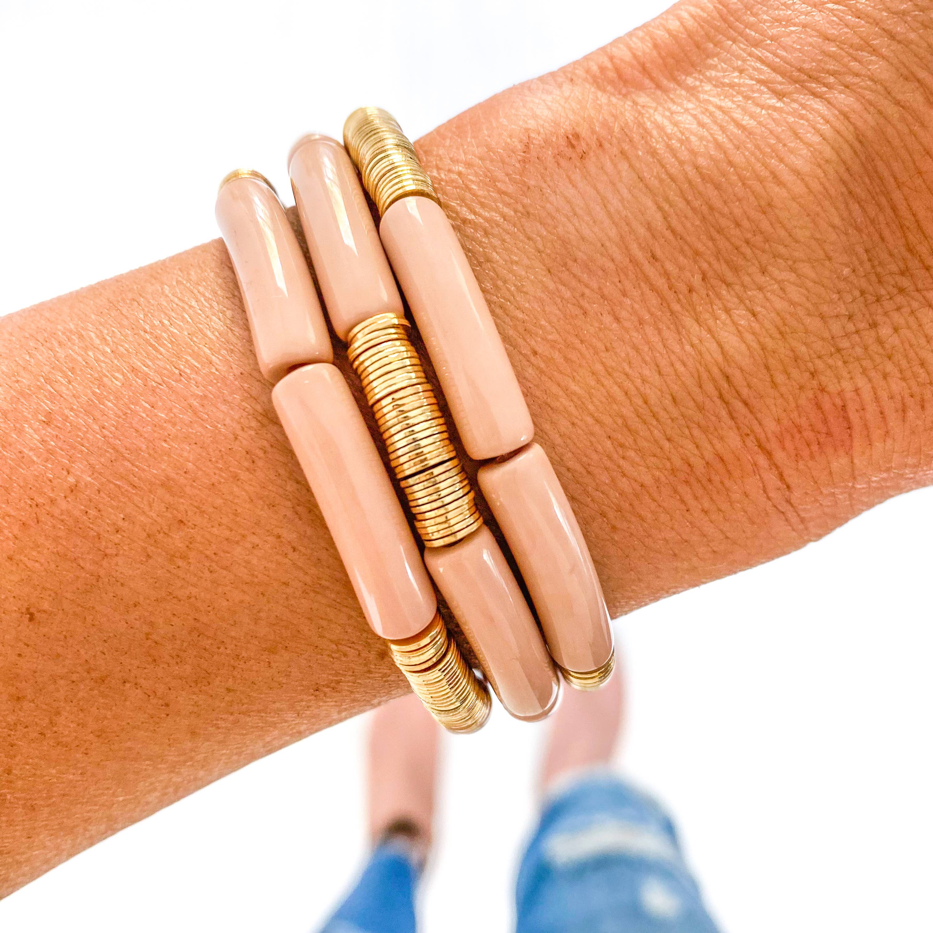Blush Acrylic Tube Bamboo Bracelet