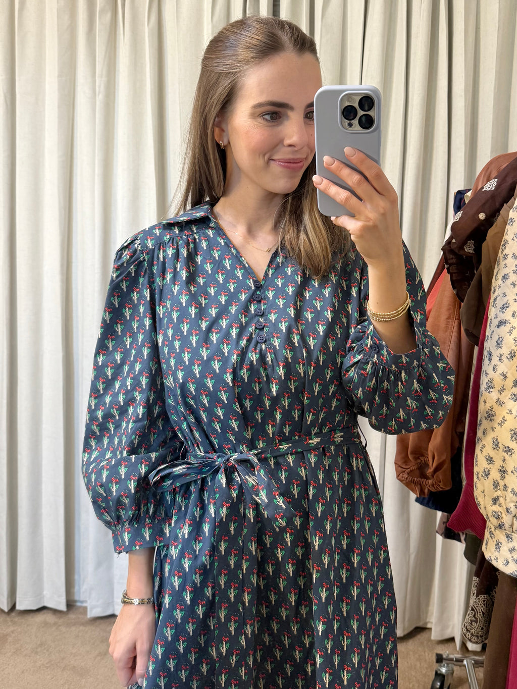 Navy Floral Midi Dress