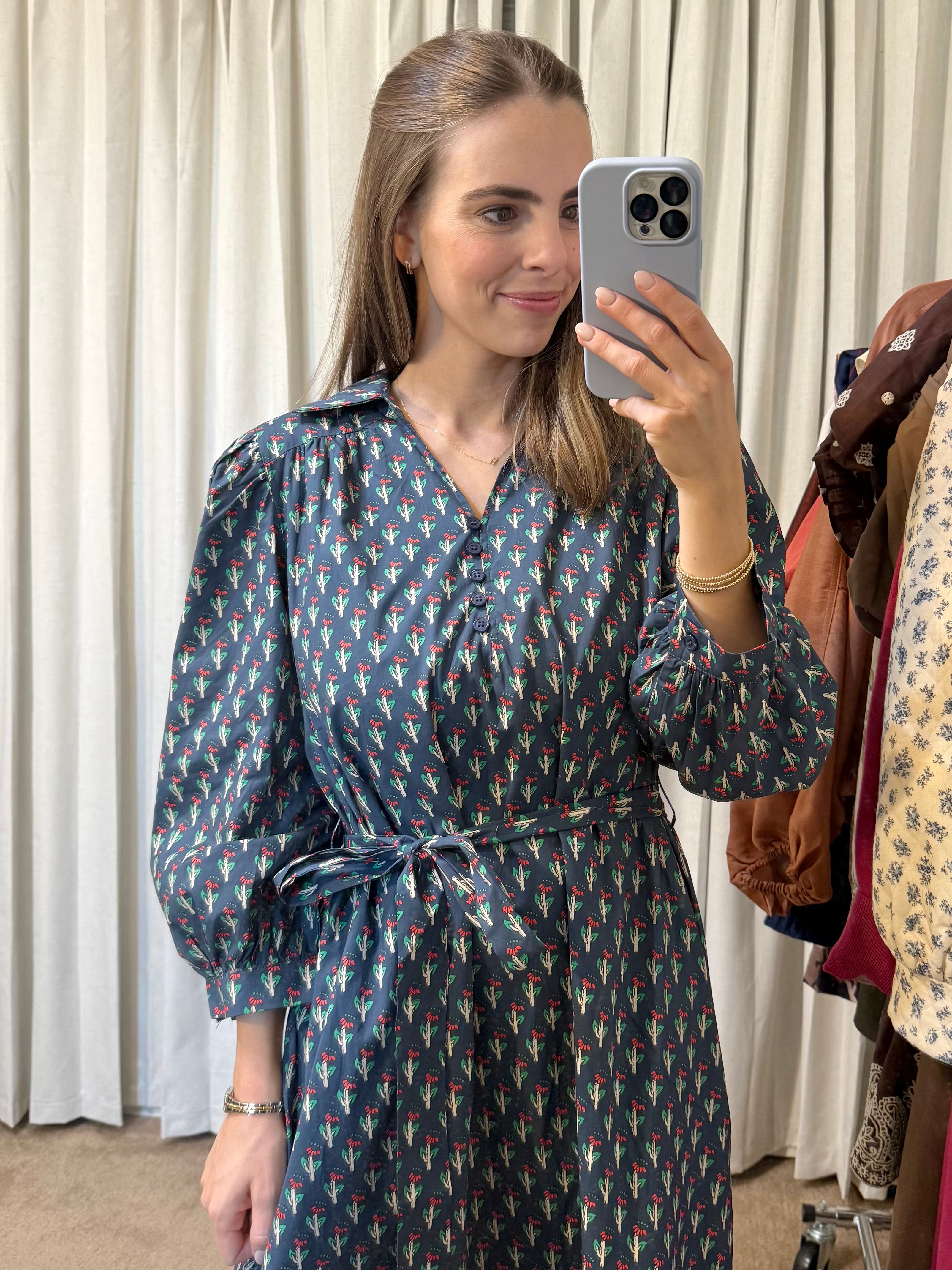 Navy Floral Midi Dress