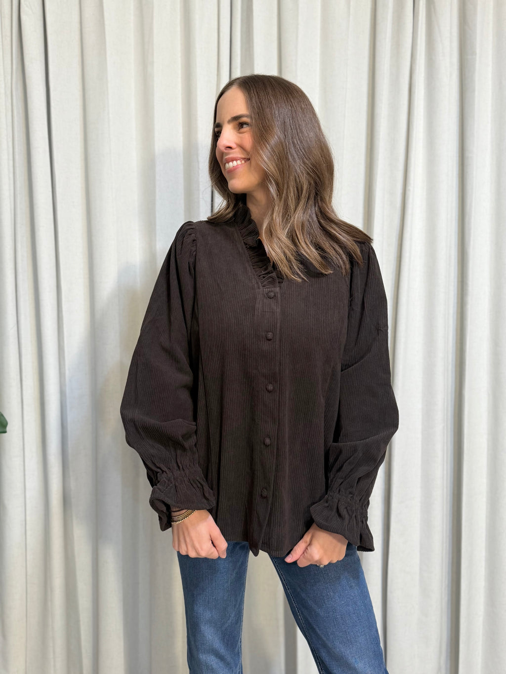 Corduroy Ruffle Blouse