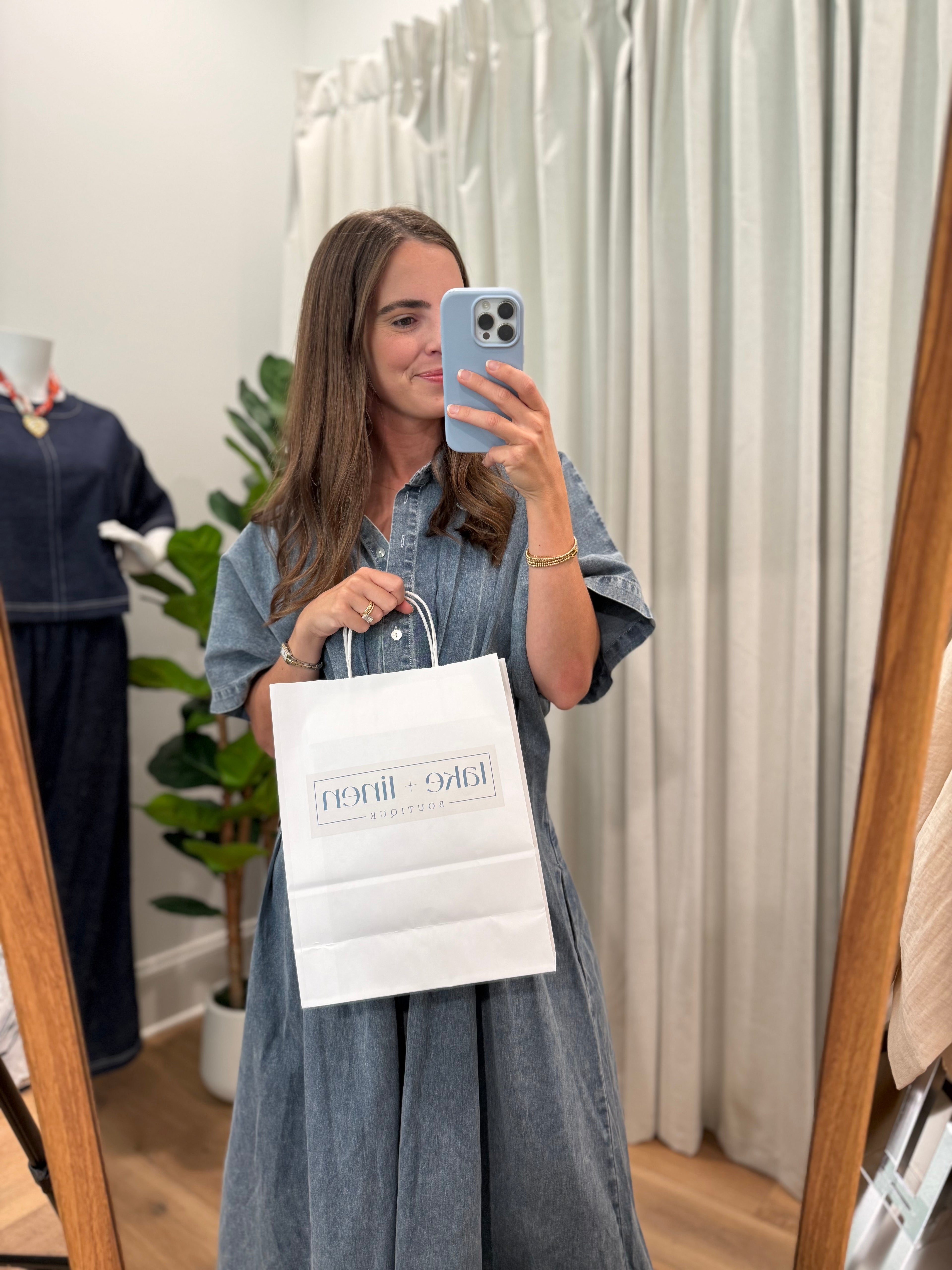 Pleated Denim Midi Dress