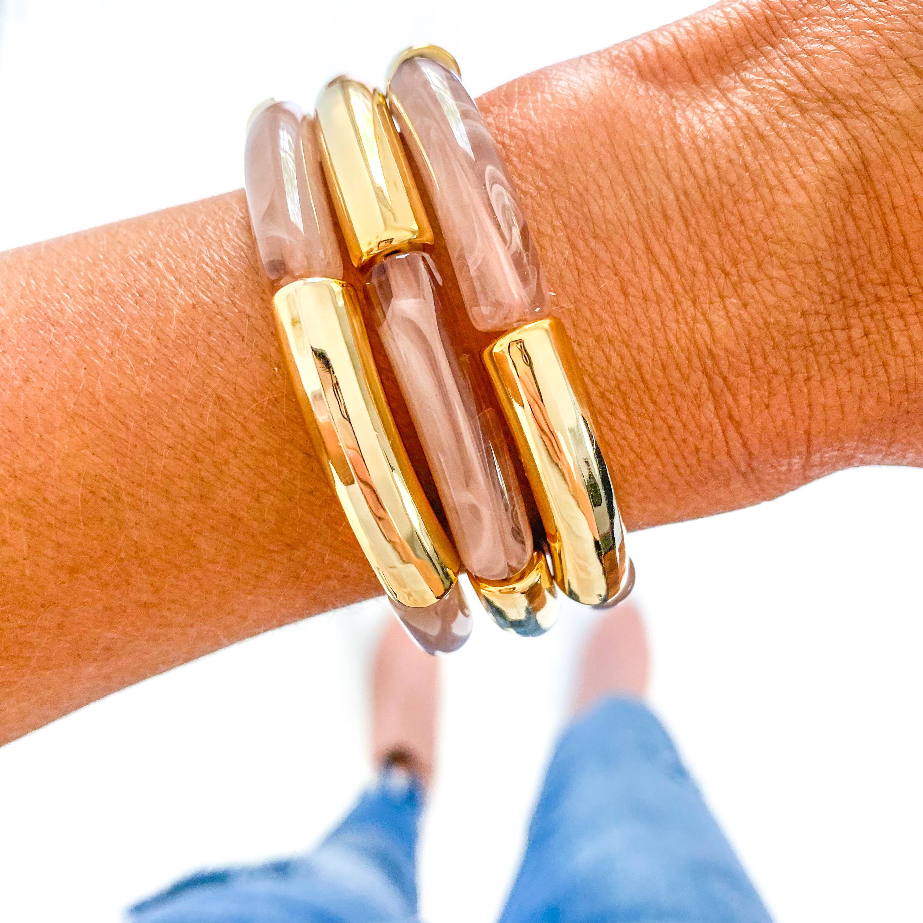 Marble Acrylic Tube Bamboo Bracelets