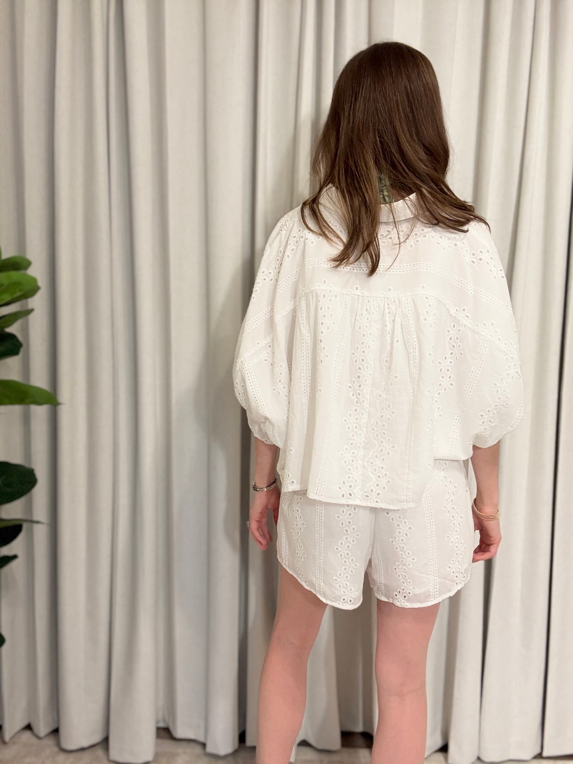 Eyelet Crop Button Down Set