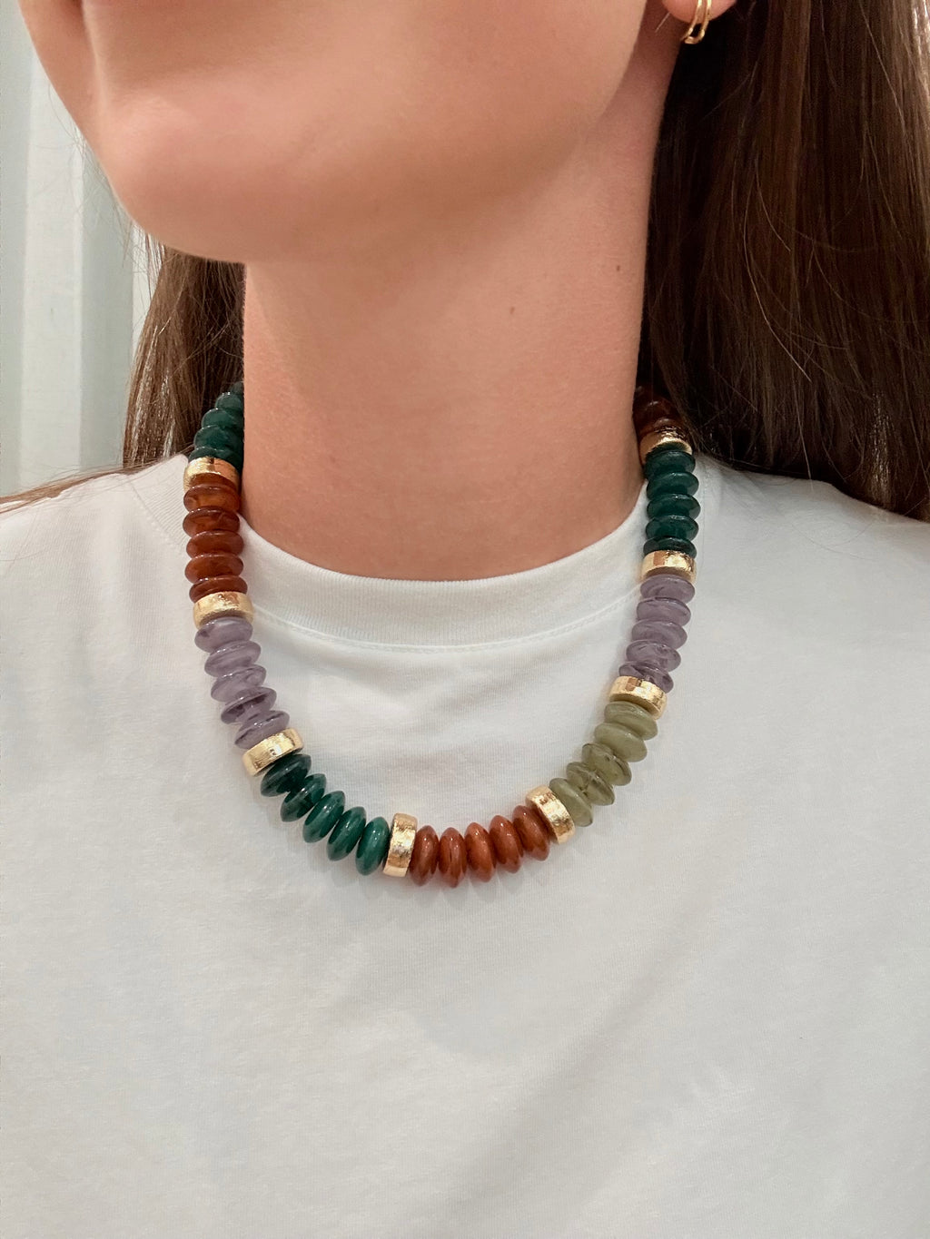 Calloway Beaded Disc Necklace- Forest Mix