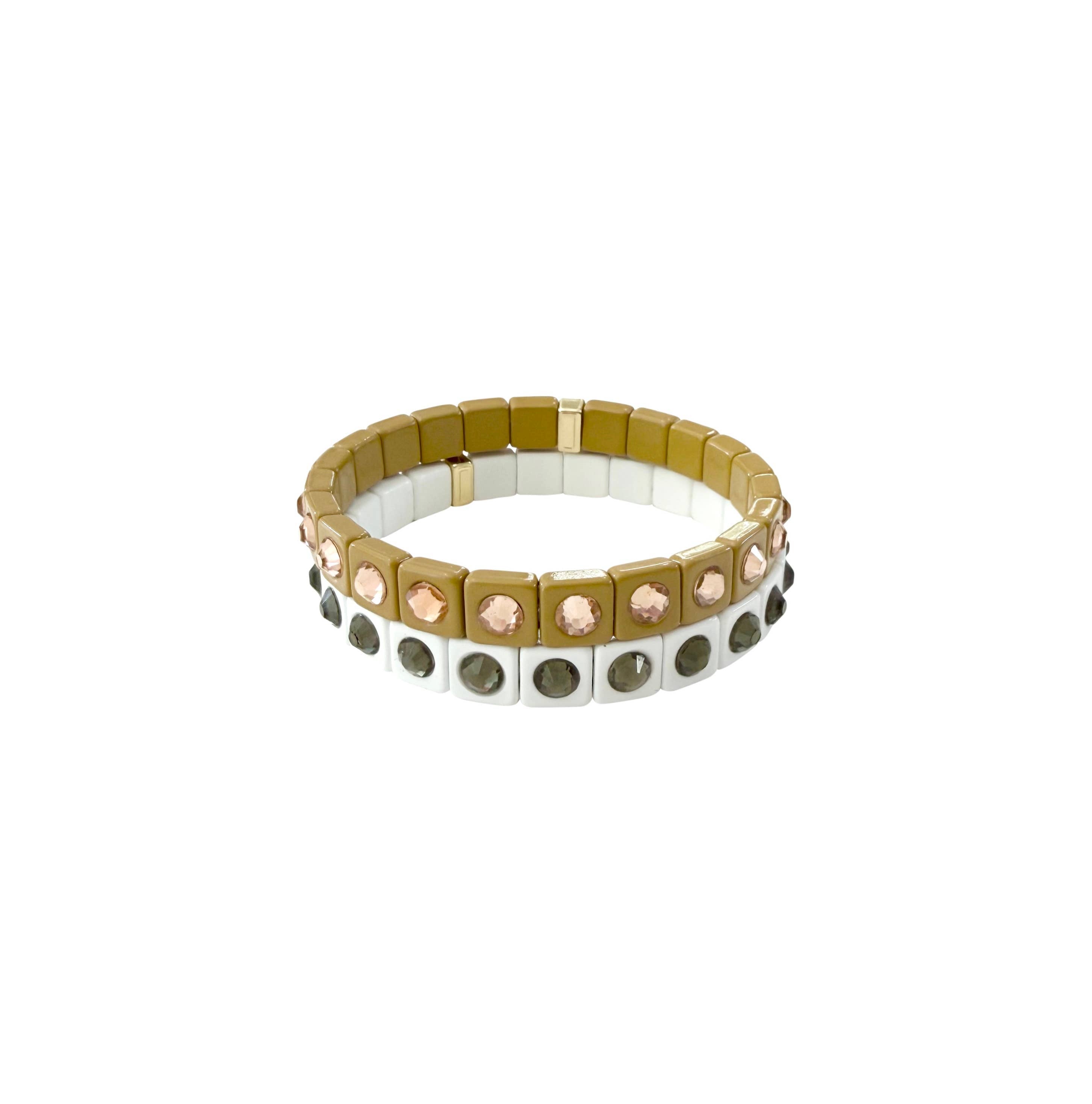 Presley Stretch Double Bracelet Set - Taupe Mix