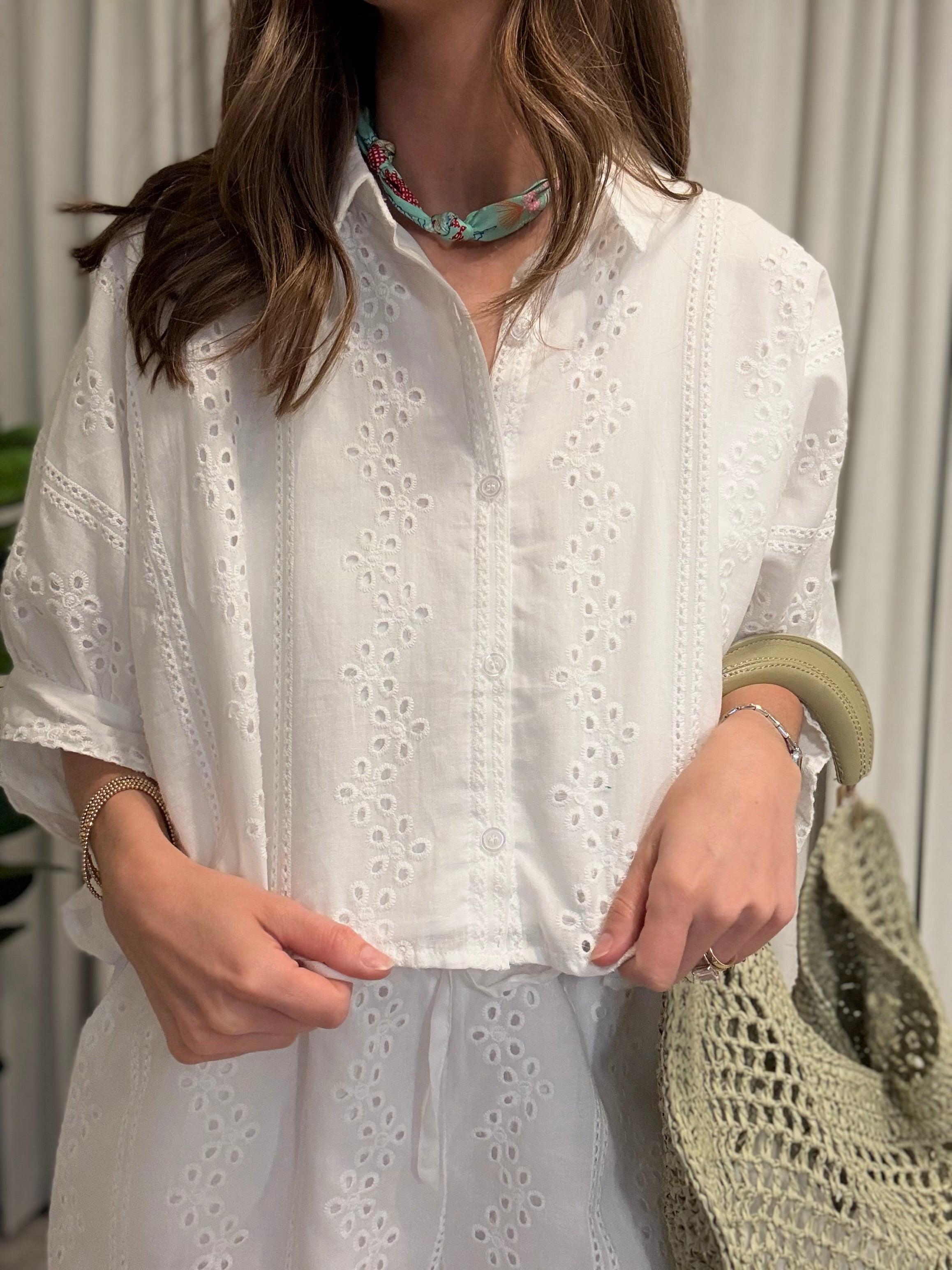 Eyelet Crop Button Down Set