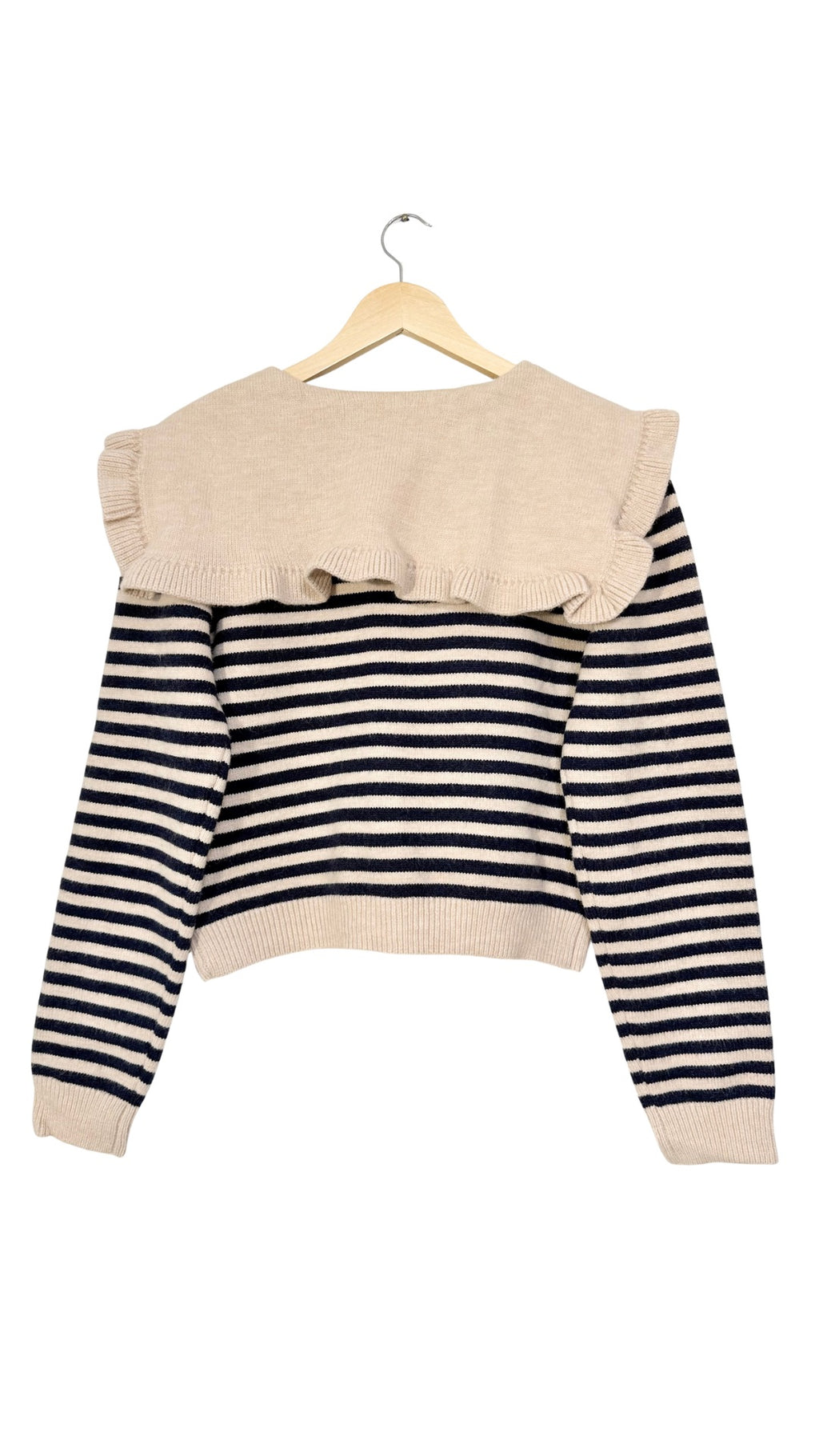 Ruffled Stripe Cardigan Sweater