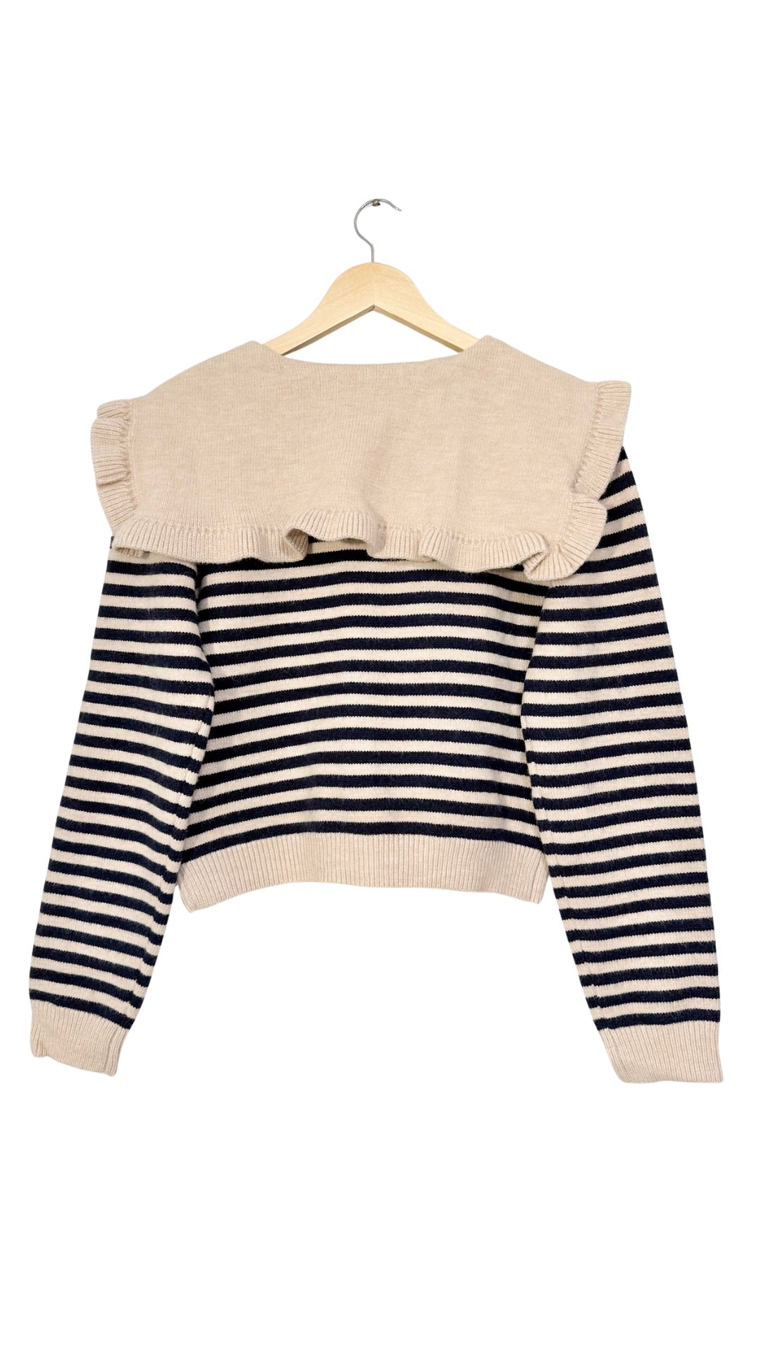 Ruffled Stripe Cardigan Sweater