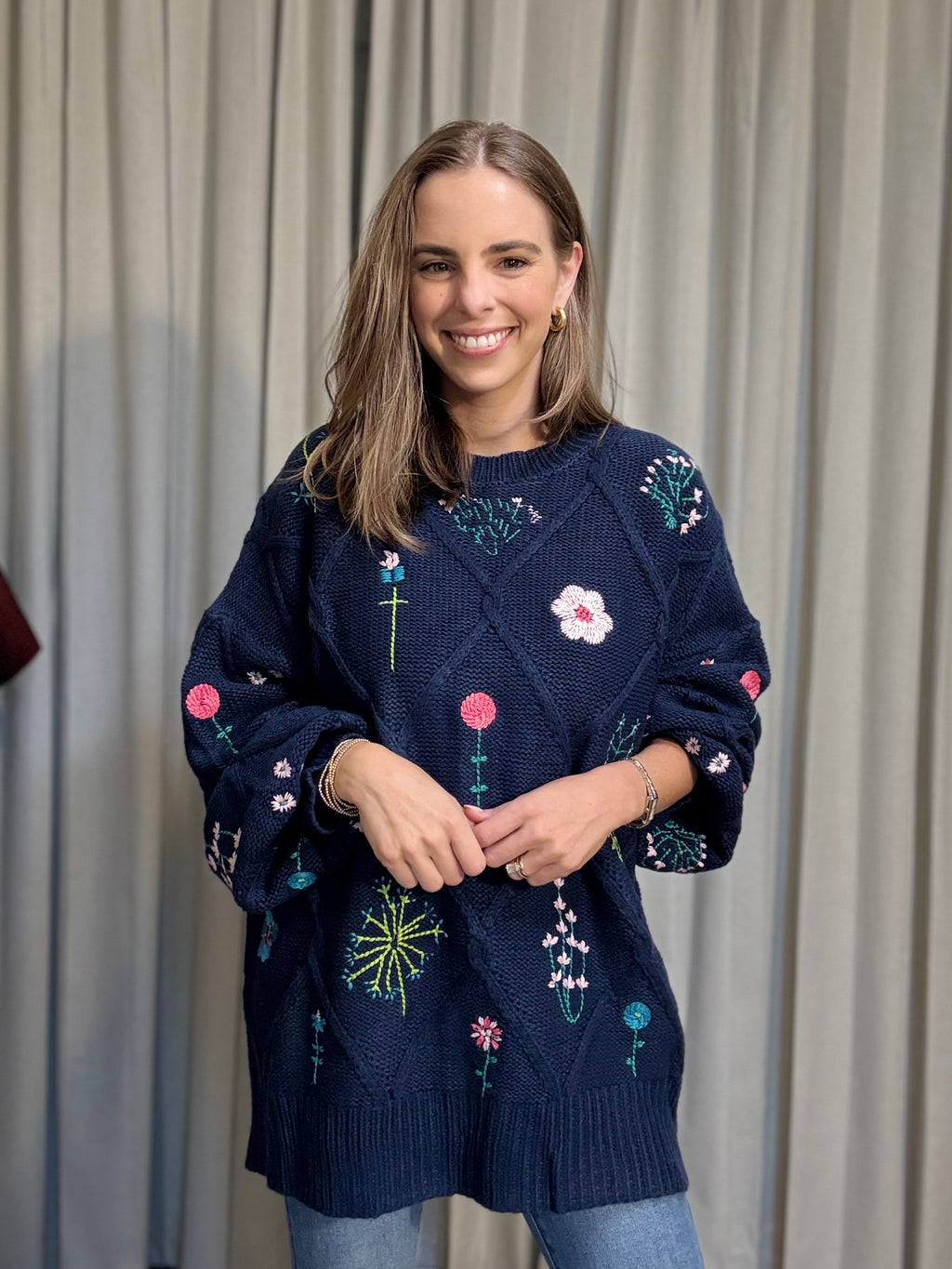 Embroidered Lattice Sweater