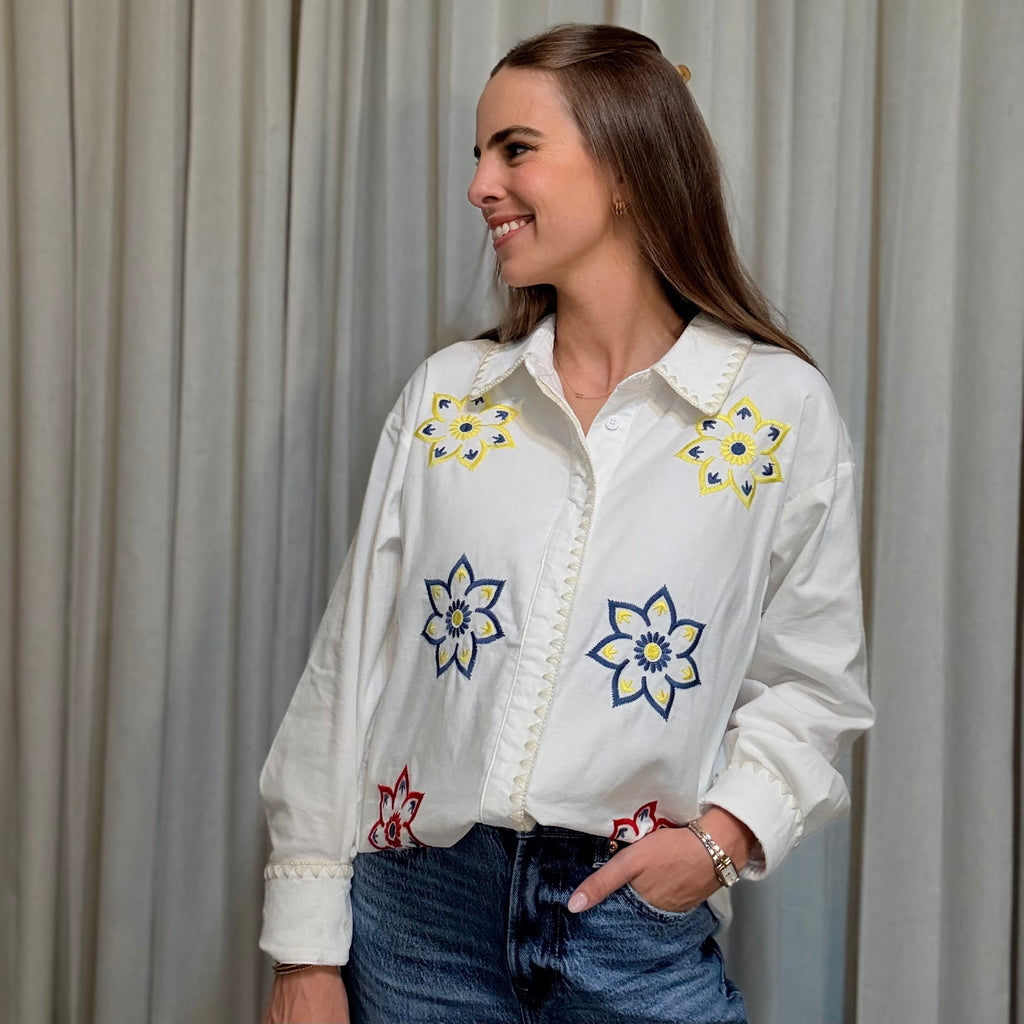 Embroidered Corduroy Top