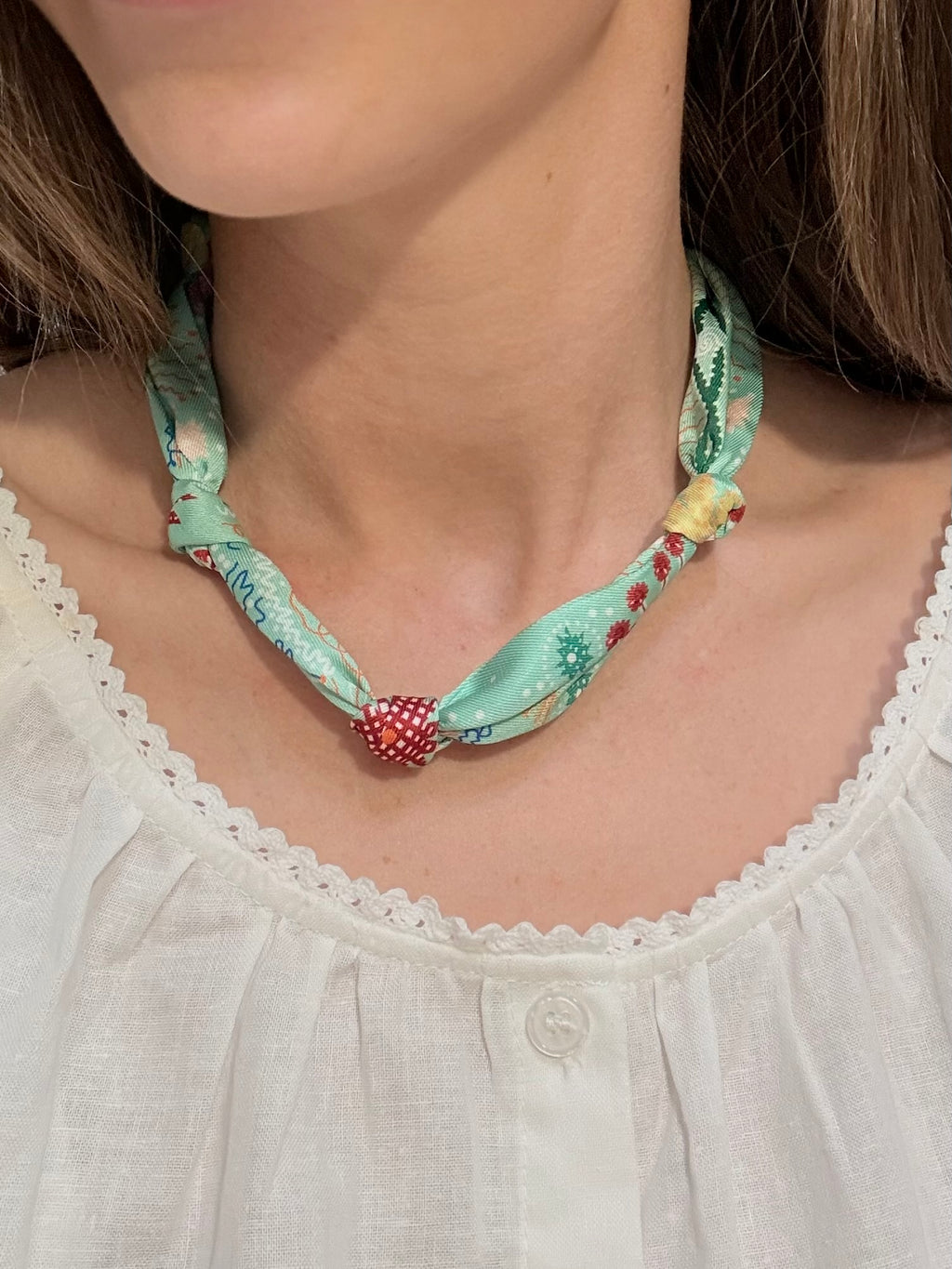 Knotted Teal Scarf Necklace