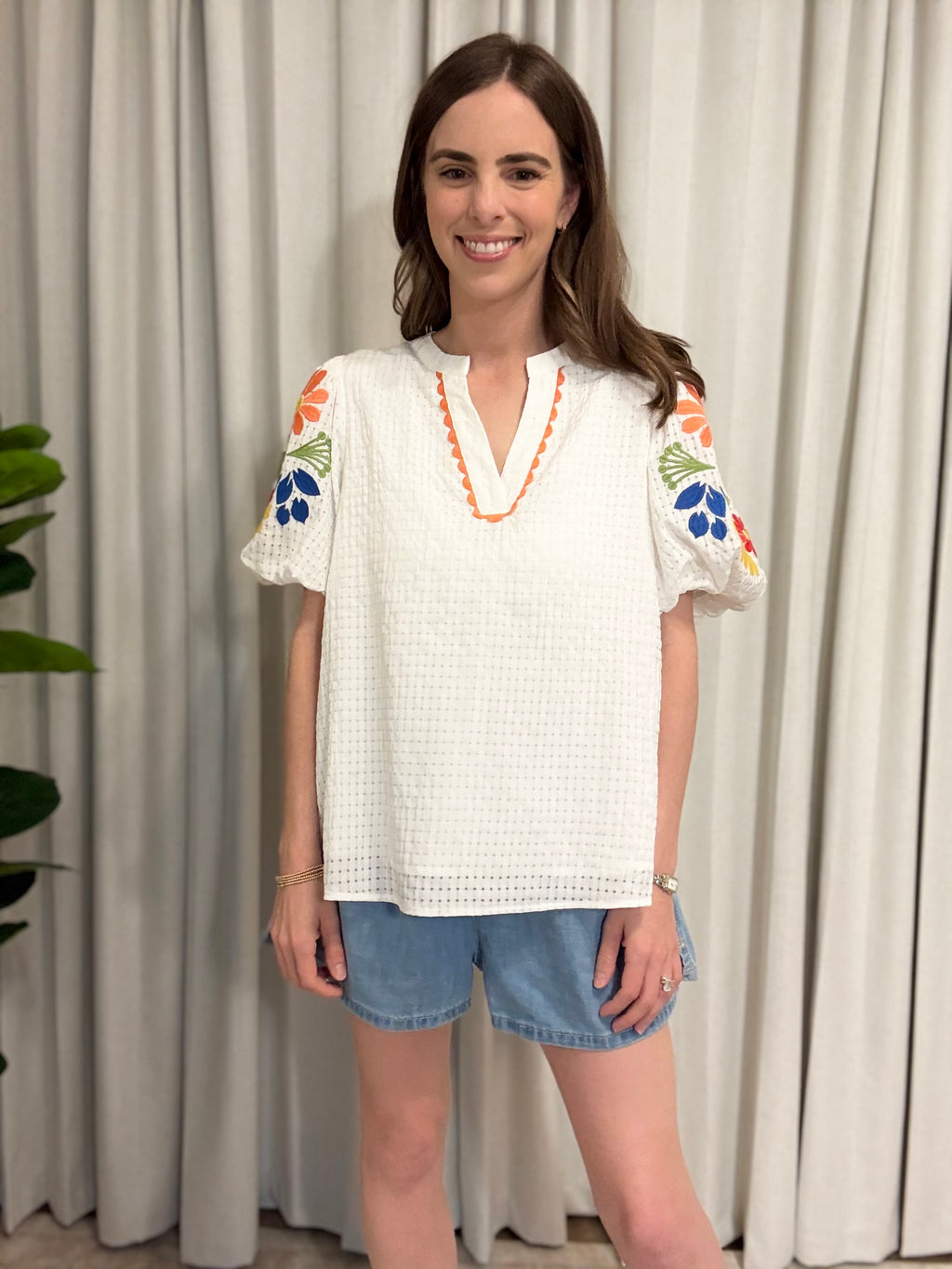 Embroidered Puff Sleeve Top