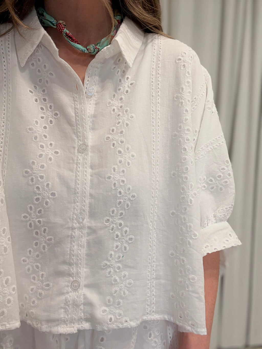 Eyelet Crop Button Down Set