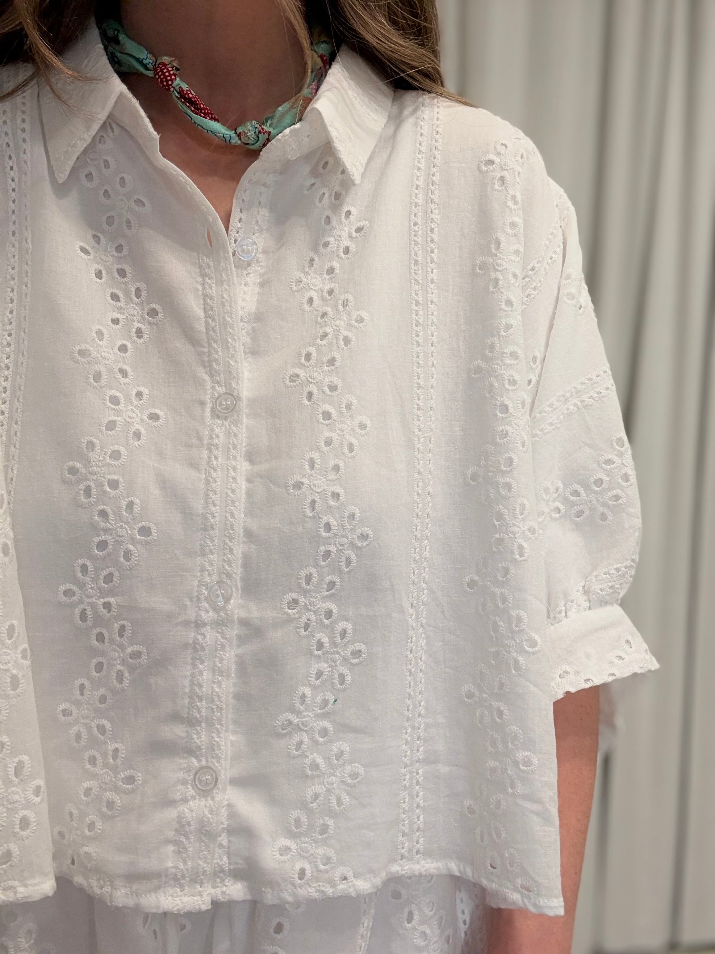 Eyelet Crop Button Down Set