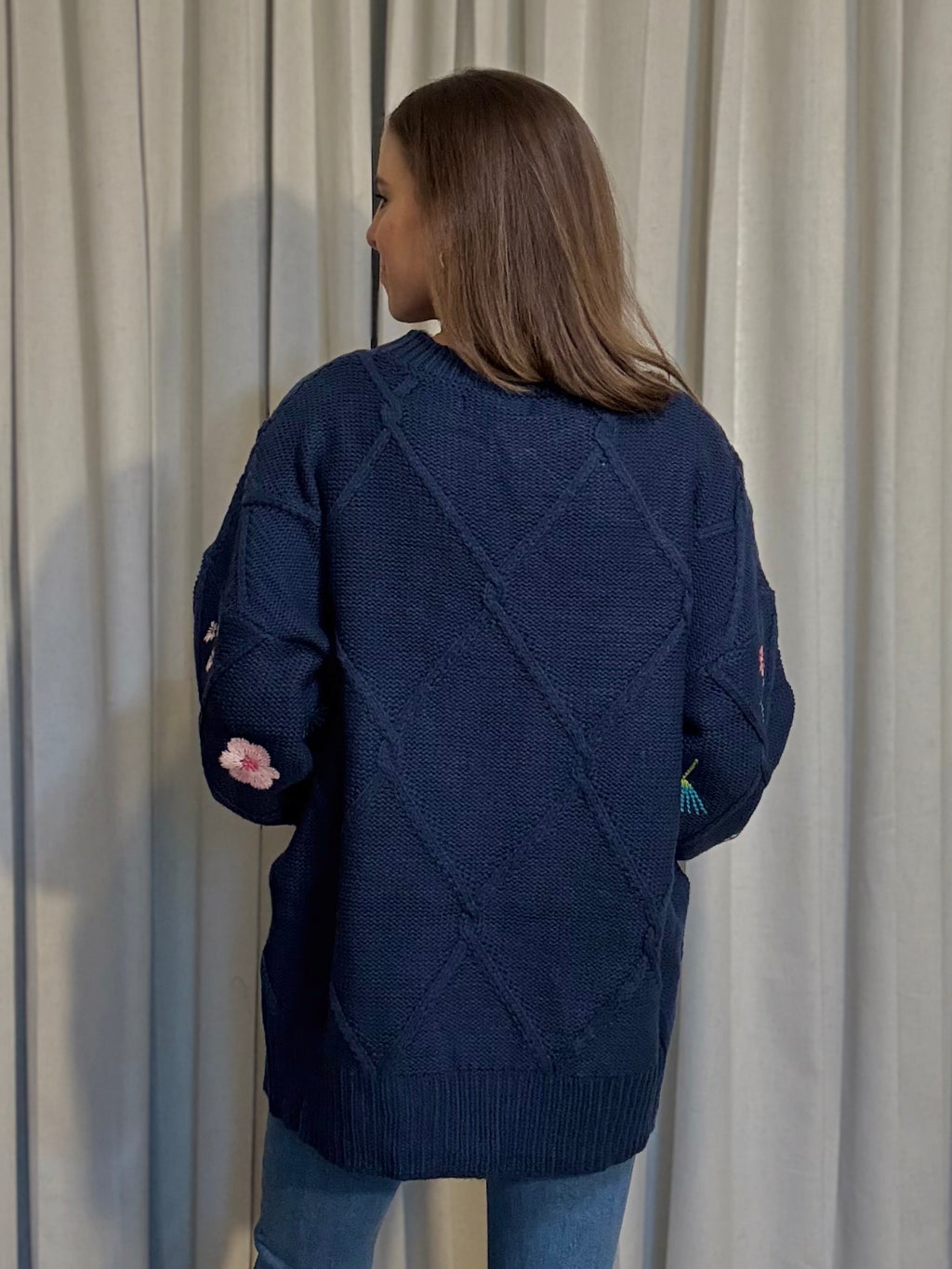 Embroidered Lattice Sweater