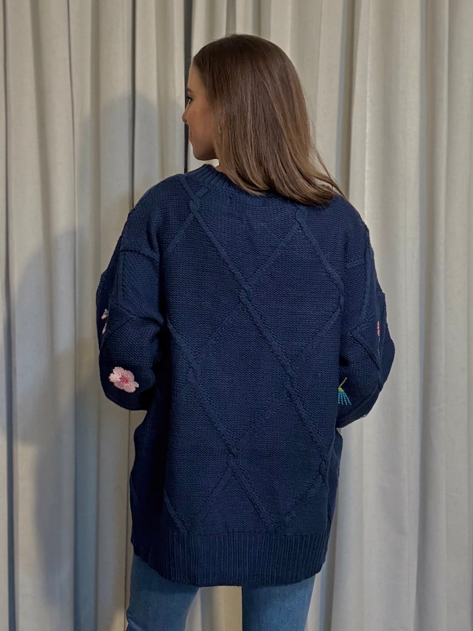 Embroidered Lattice Sweater