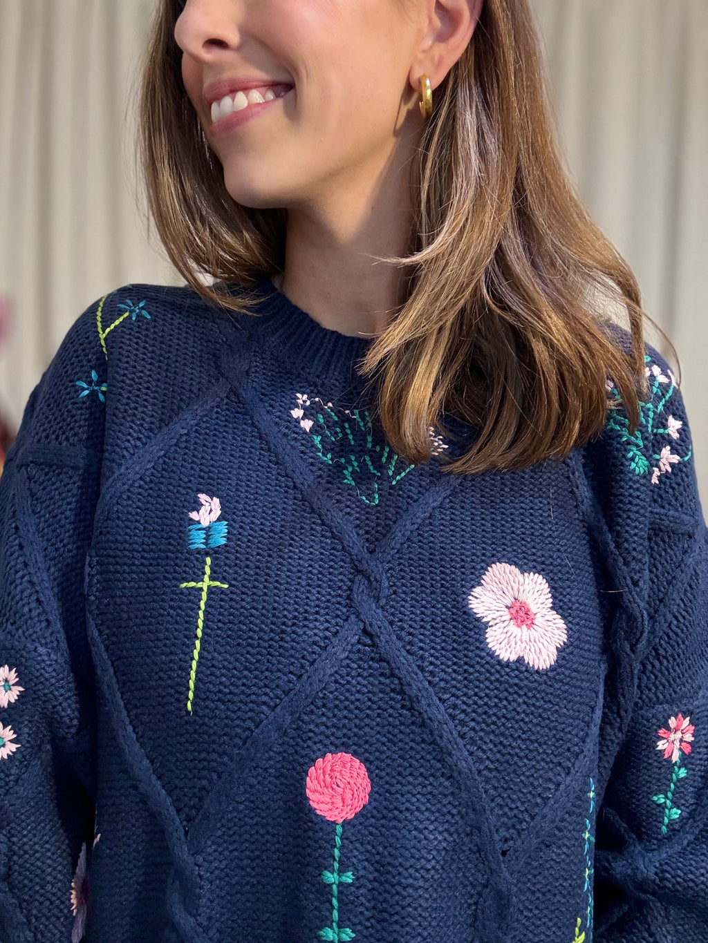 Embroidered Lattice Sweater