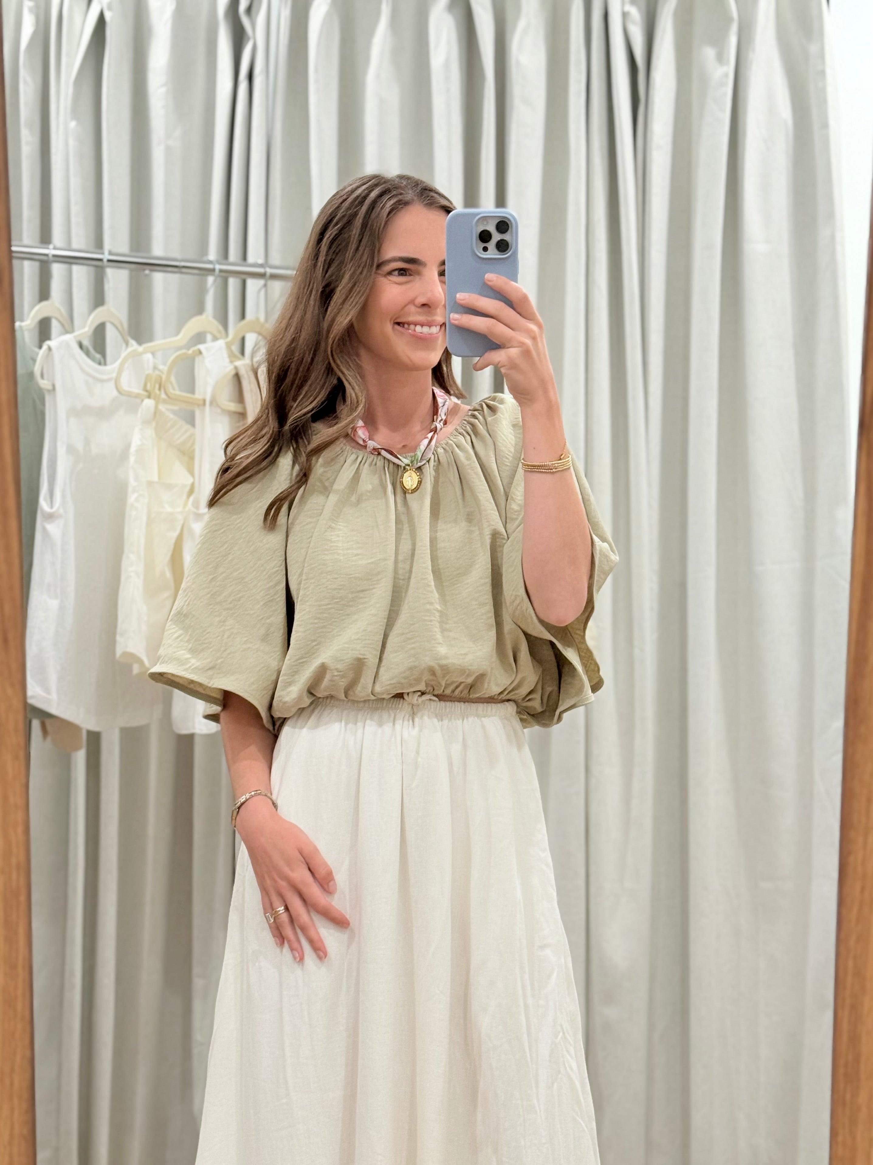 Shirred Voluminous Sleeve Blouse