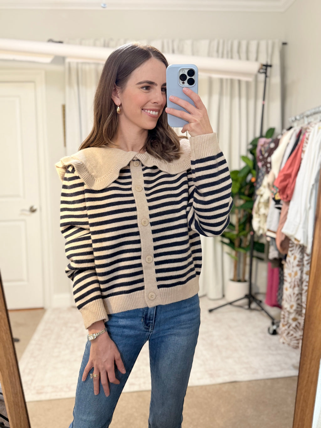 Ruffled Stripe Cardigan Sweater