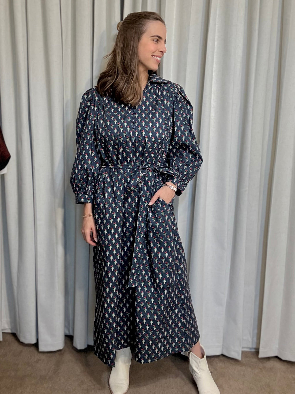 Navy Floral Midi Dress